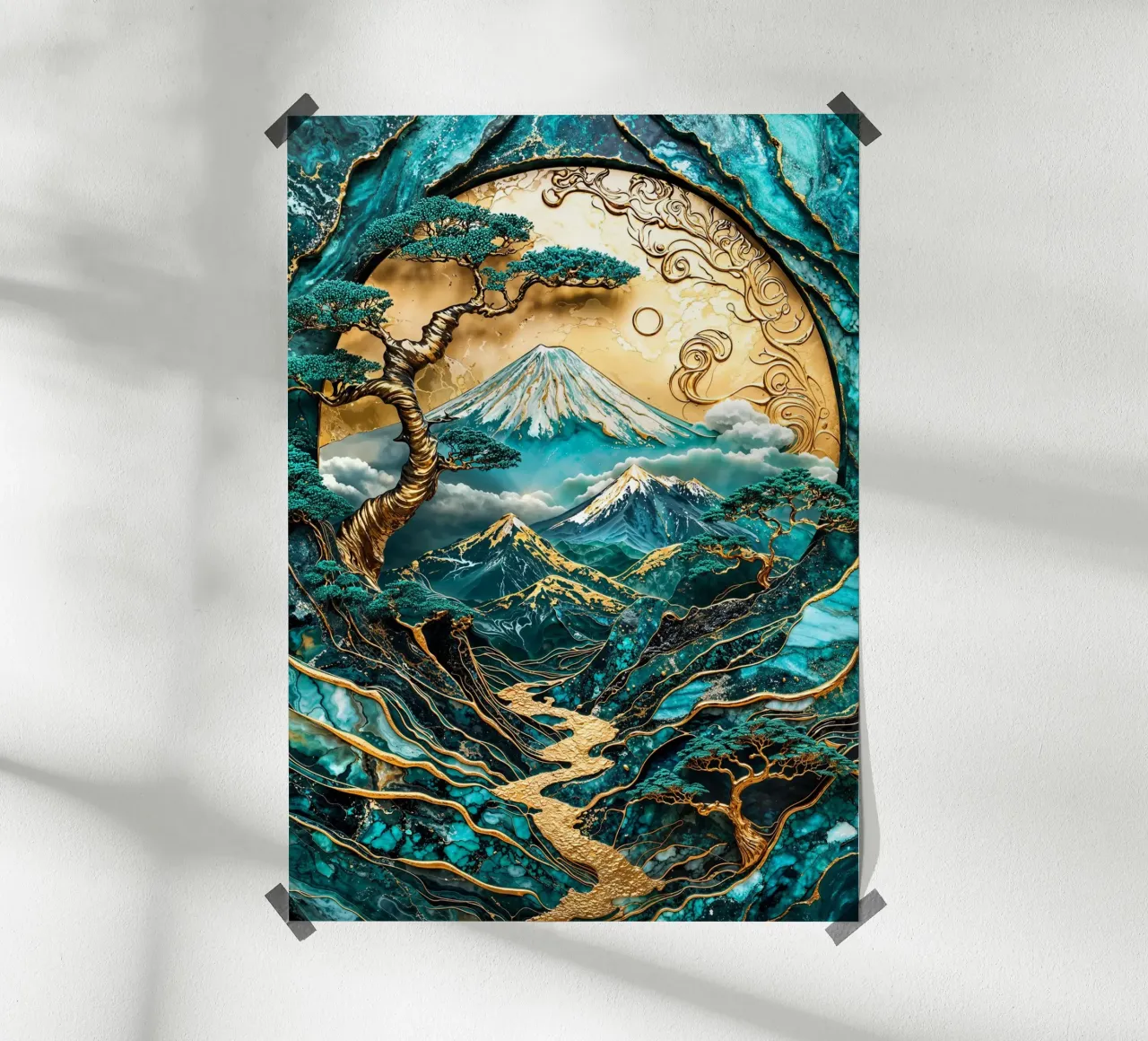 Golden Harmony of Fuji Art poster con telaio in plastica da Pixaverse