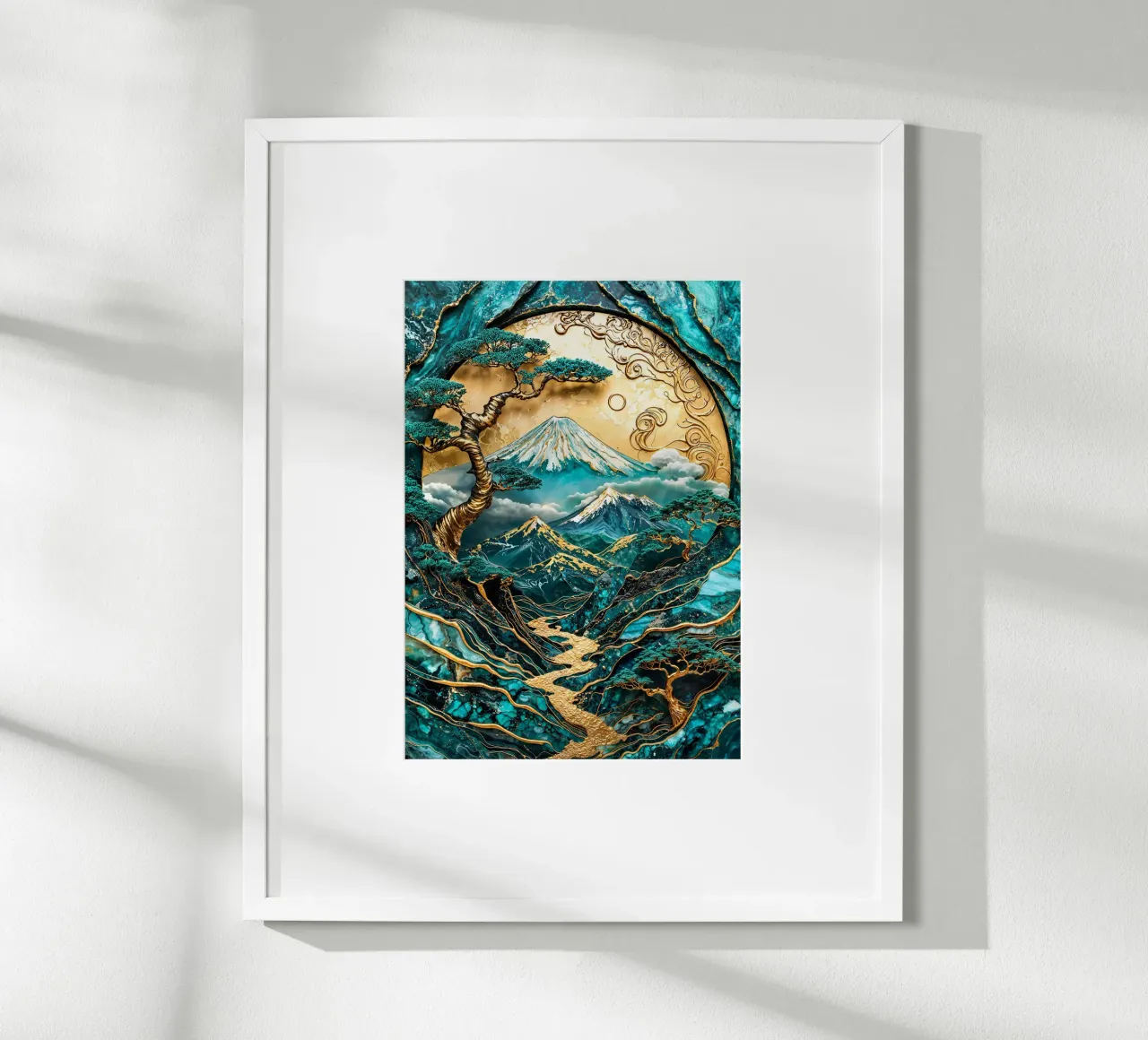 Golden Harmony of Fuji Art poster con telaio in plastica da Pixaverse
