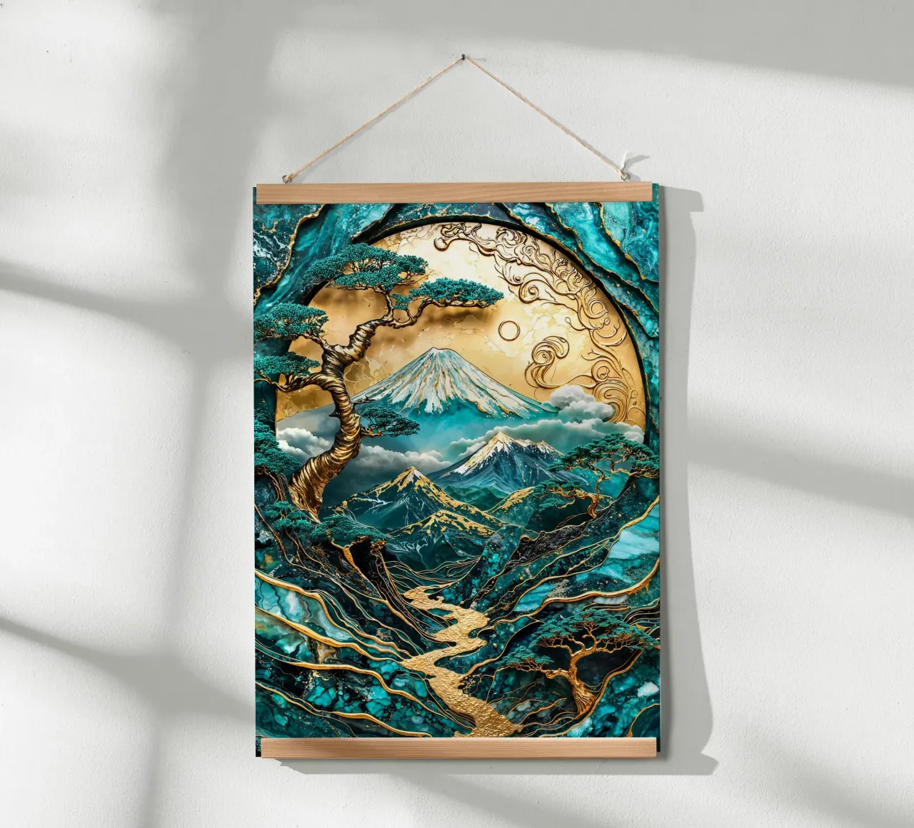 Golden Harmony of Fuji Art poster con telaio in plastica da Pixaverse