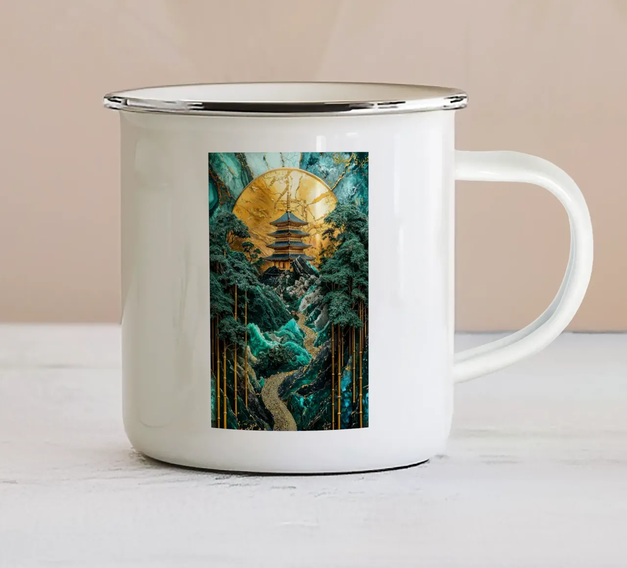 Bamboo Grove Temple Art tazza in smalto da Pixaverse