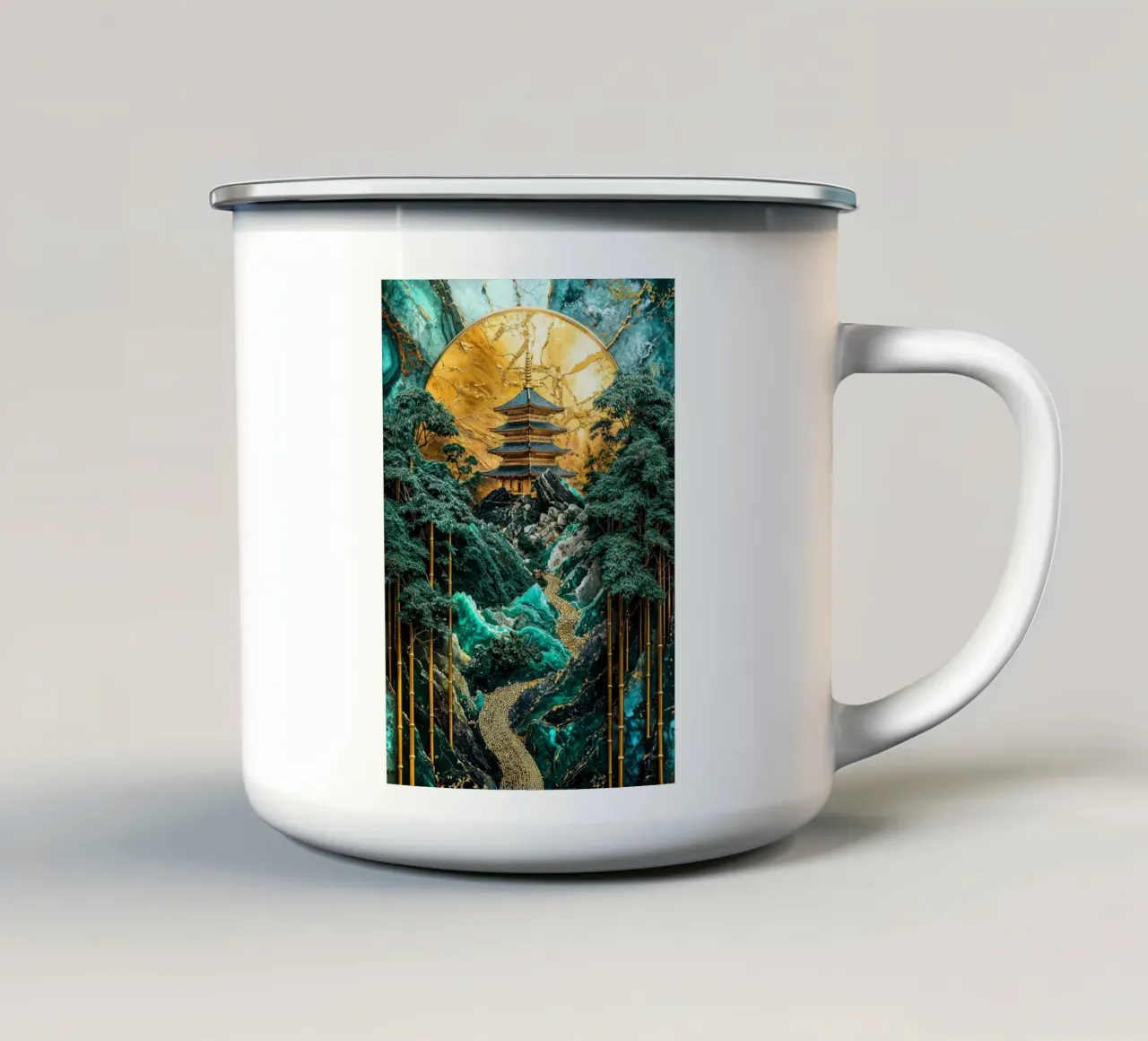 Bamboo Grove Temple Art tazza in smalto da Pixaverse