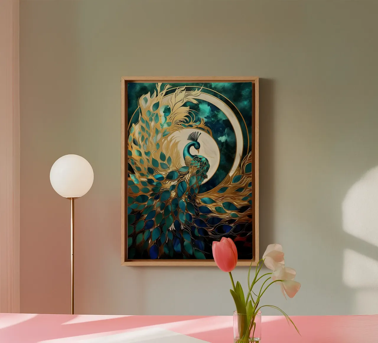 Abstract Peacock Kintsugi tela con Cornice a cassetta da Pixaverse