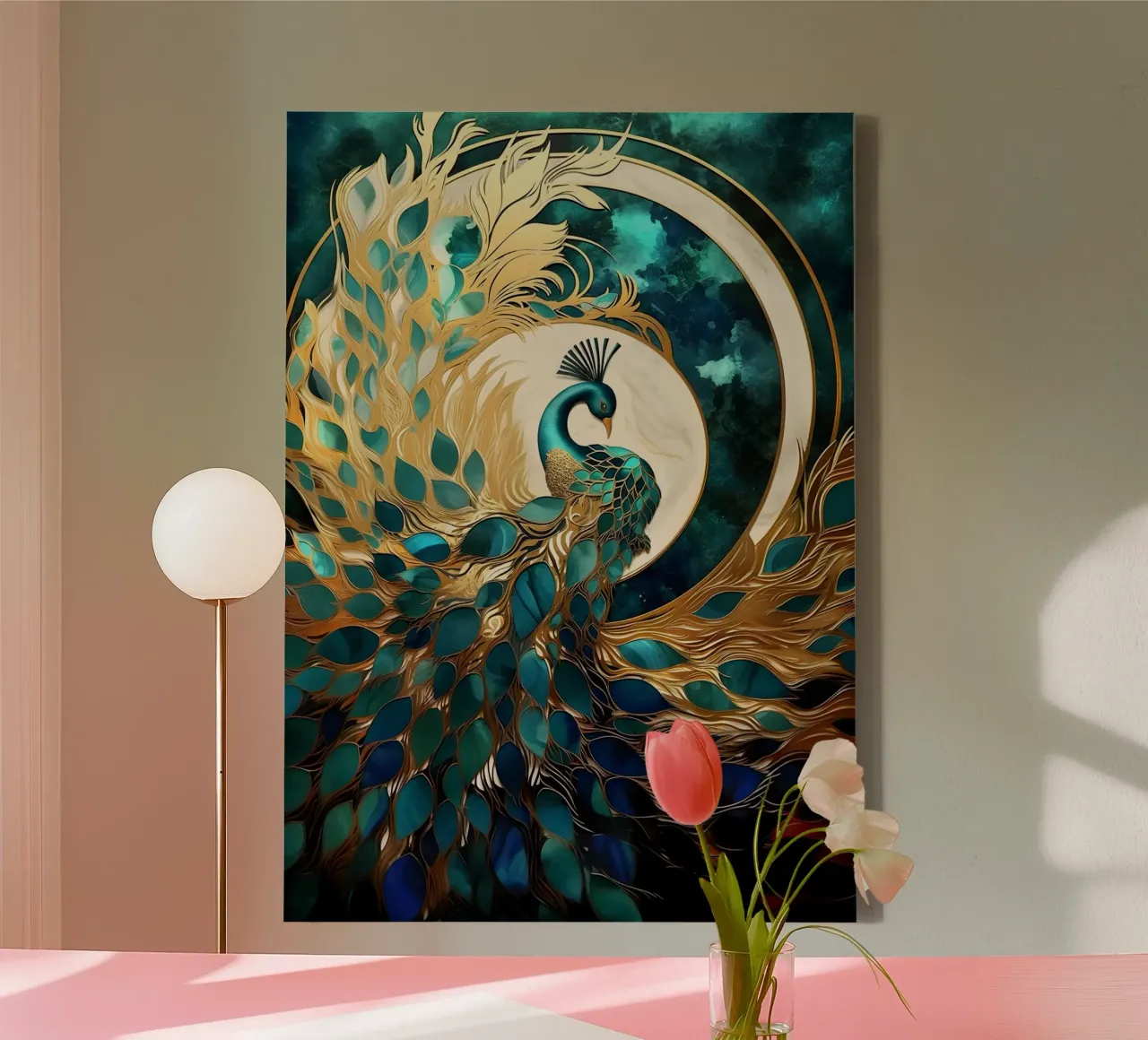 Abstract Peacock Kintsugi tela con Cornice a cassetta da Pixaverse