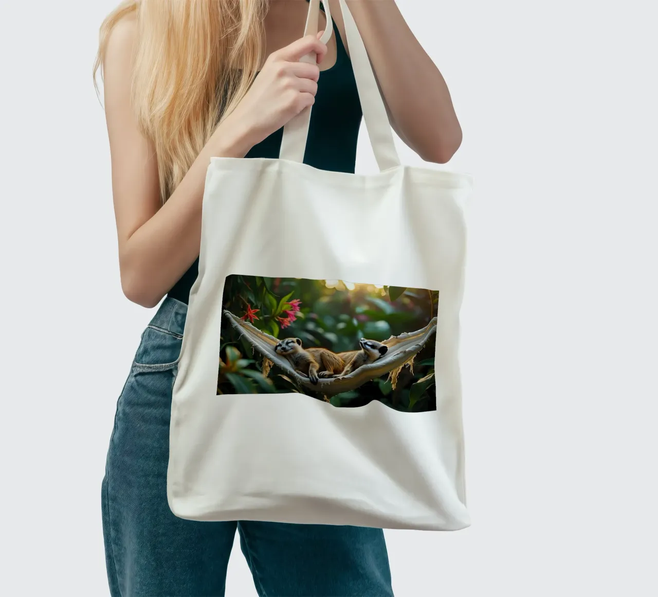 🌿🌺 Meerkats | Insieme in modalità relax (1) borsa in juta da Trinkets NL Design Studio
