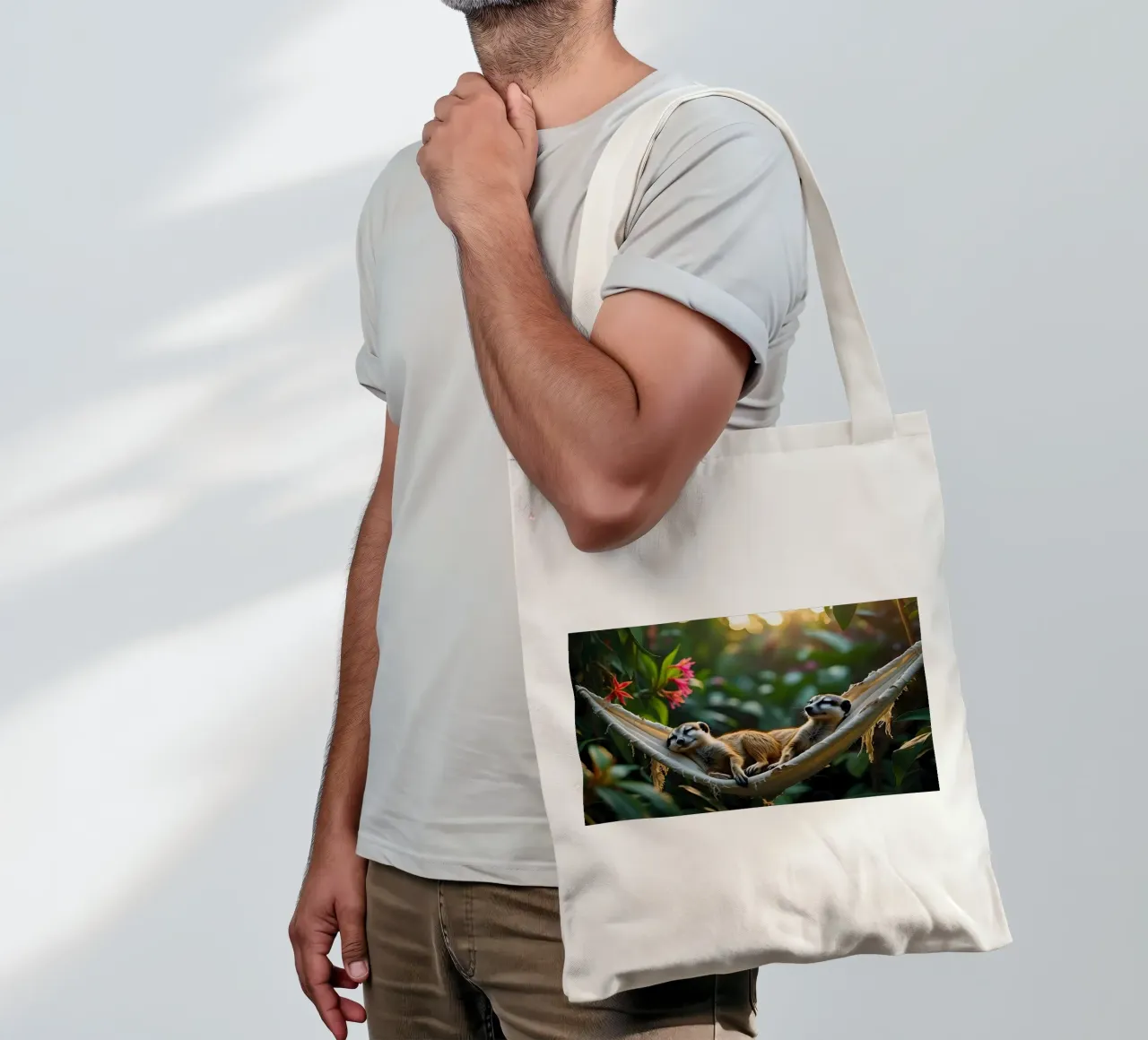 🌿🌺 Meerkats | Insieme in modalità relax (1) borsa in juta da Trinkets NL Design Studio