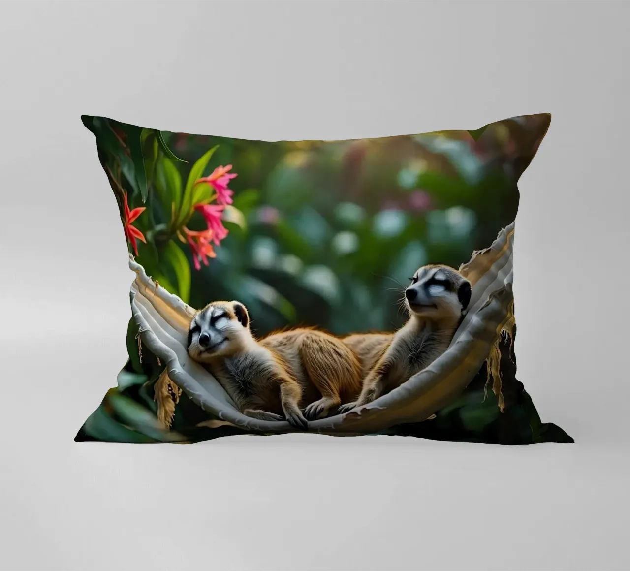 🌿🌺 Meerkats | Insieme in modalità relax (1) cuscino da Trinkets NL Design Studio
