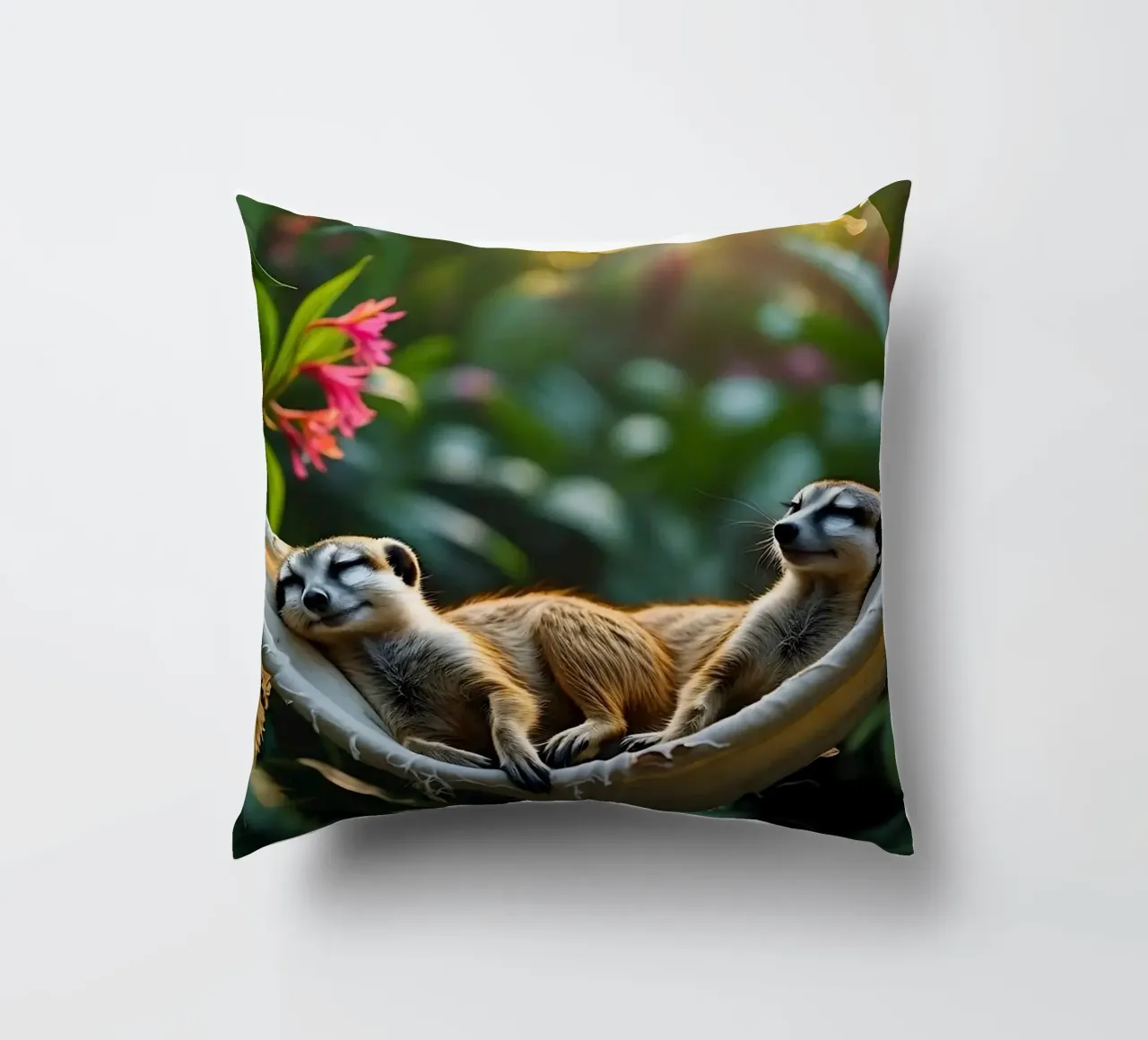 🌿🌺 Meerkats | Insieme in modalità relax (1) cuscino da Trinkets NL Design Studio