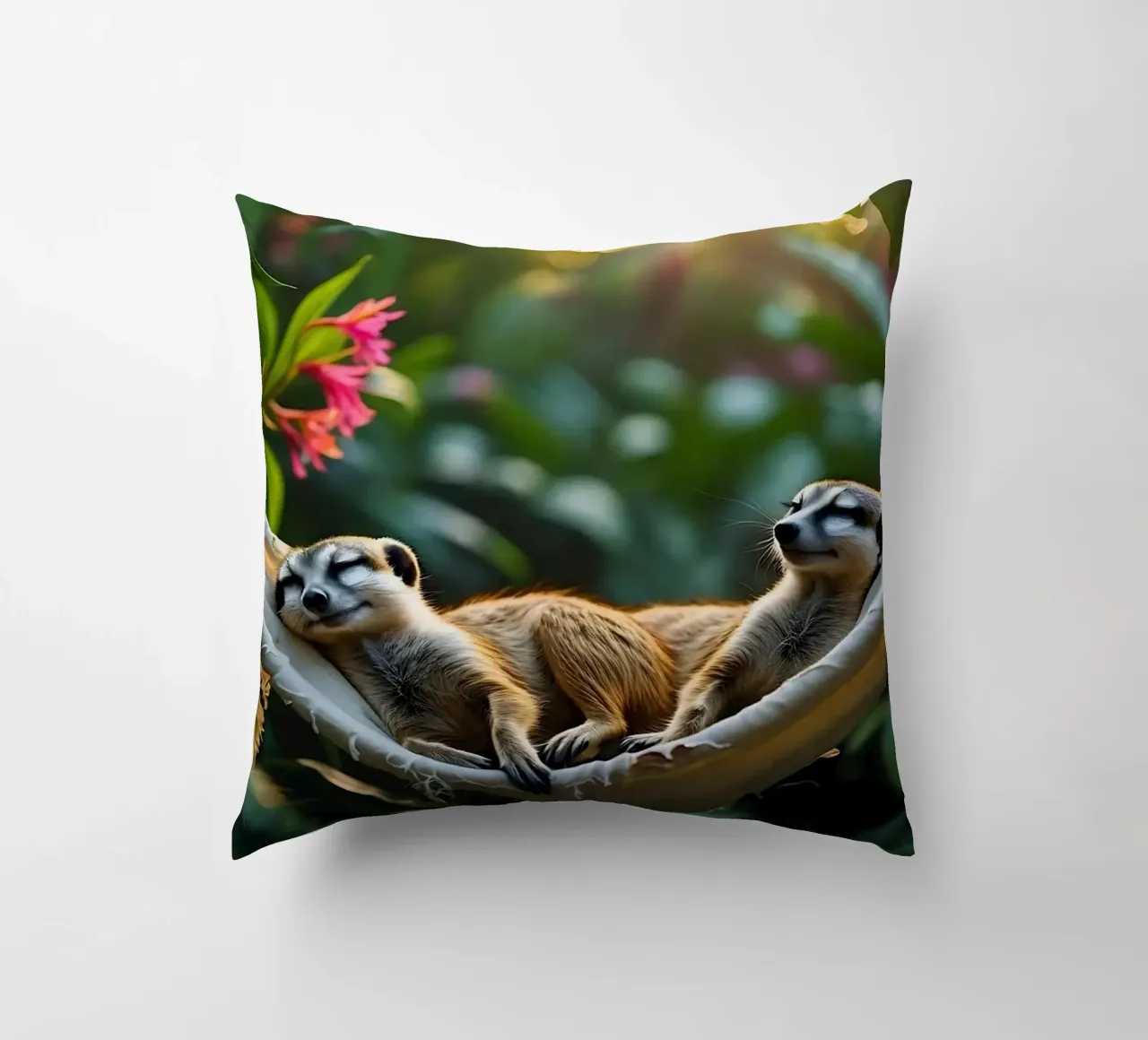 🌿🌺 Meerkats | Insieme in modalità relax (1) cuscino da Trinkets NL Design Studio