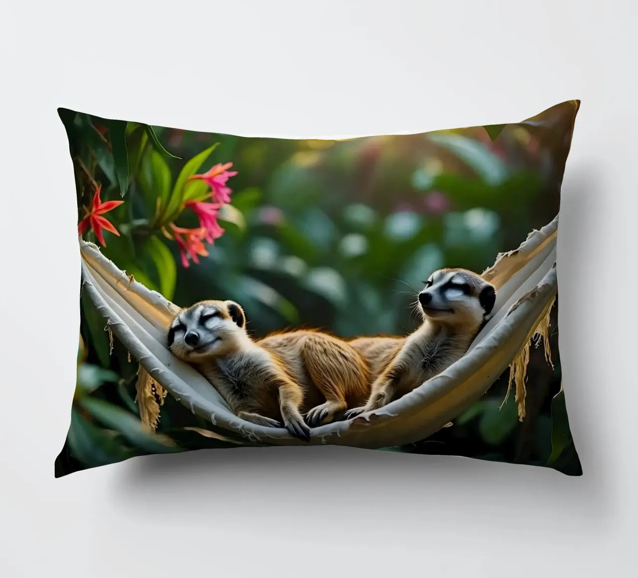 🌿🌺 Meerkats | Insieme in modalità relax (1) cuscino da Trinkets NL Design Studio