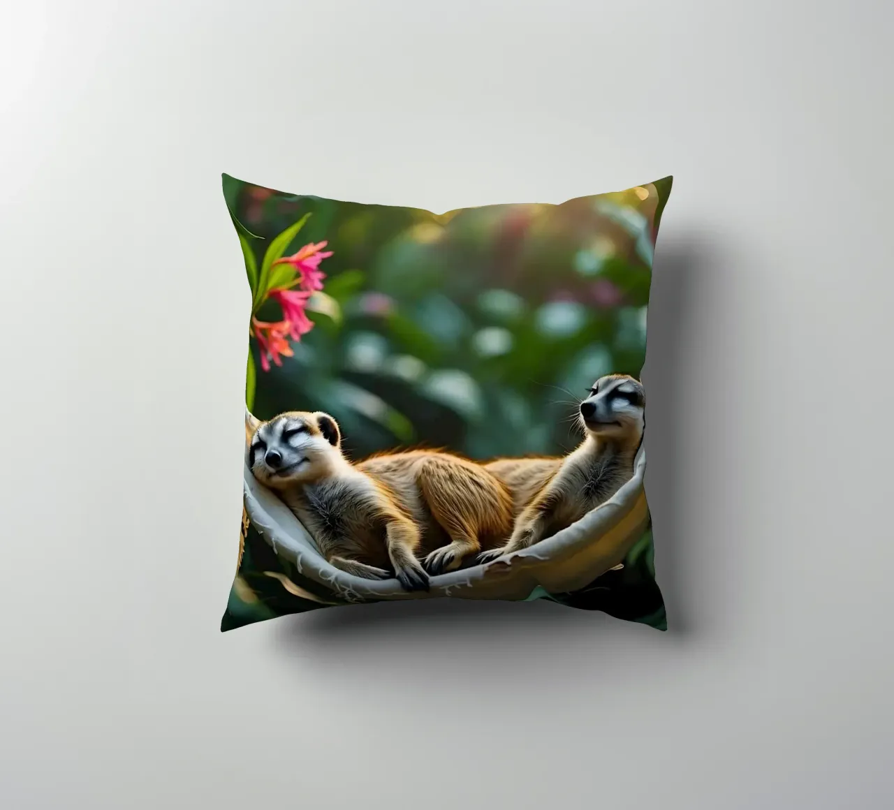 🌿🌺 Meerkats | Insieme in modalità relax (1) cuscino da Trinkets NL Design Studio