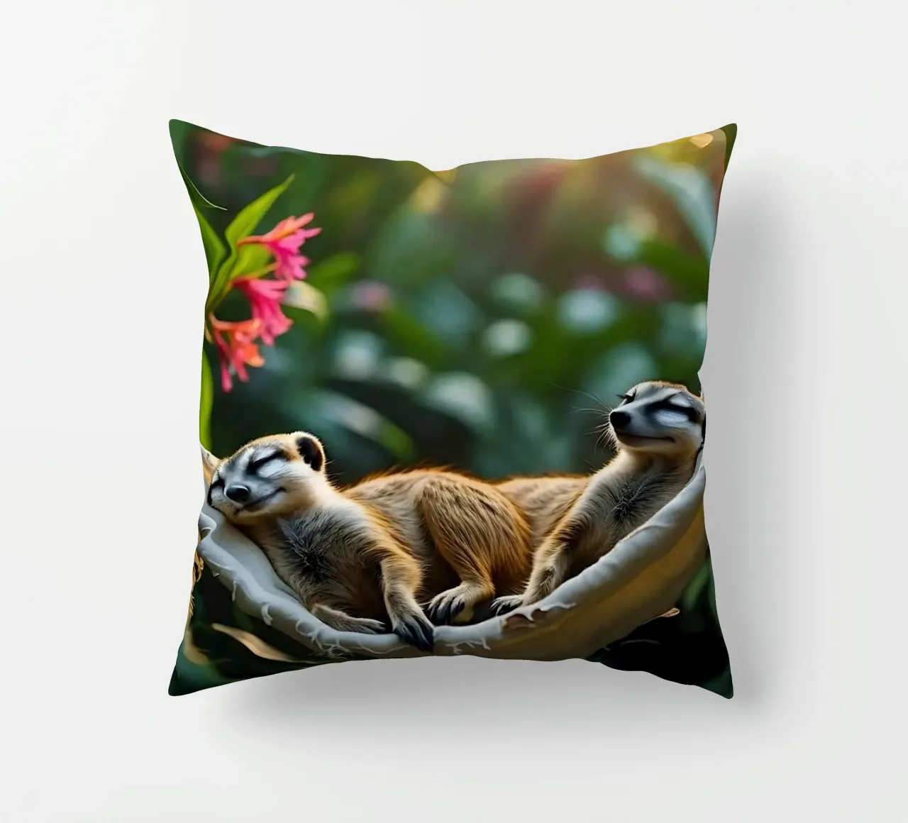 🌿🌺 Meerkats | Insieme in modalità relax (1) cuscino da Trinkets NL Design Studio
