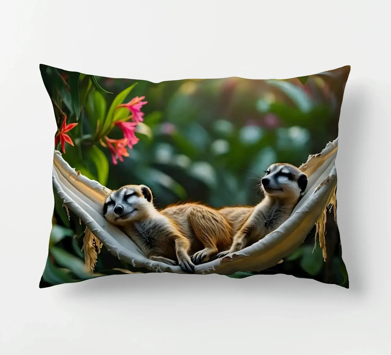 🌿🌺 Meerkats | Insieme in modalità relax (1) cuscino da Trinkets NL Design Studio
