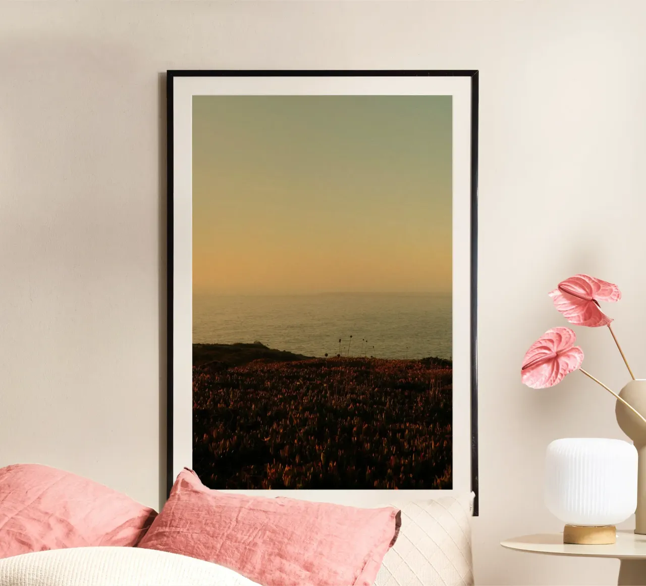 tramonto sull'oceano poster con telaio in plastica da Earthly Visions