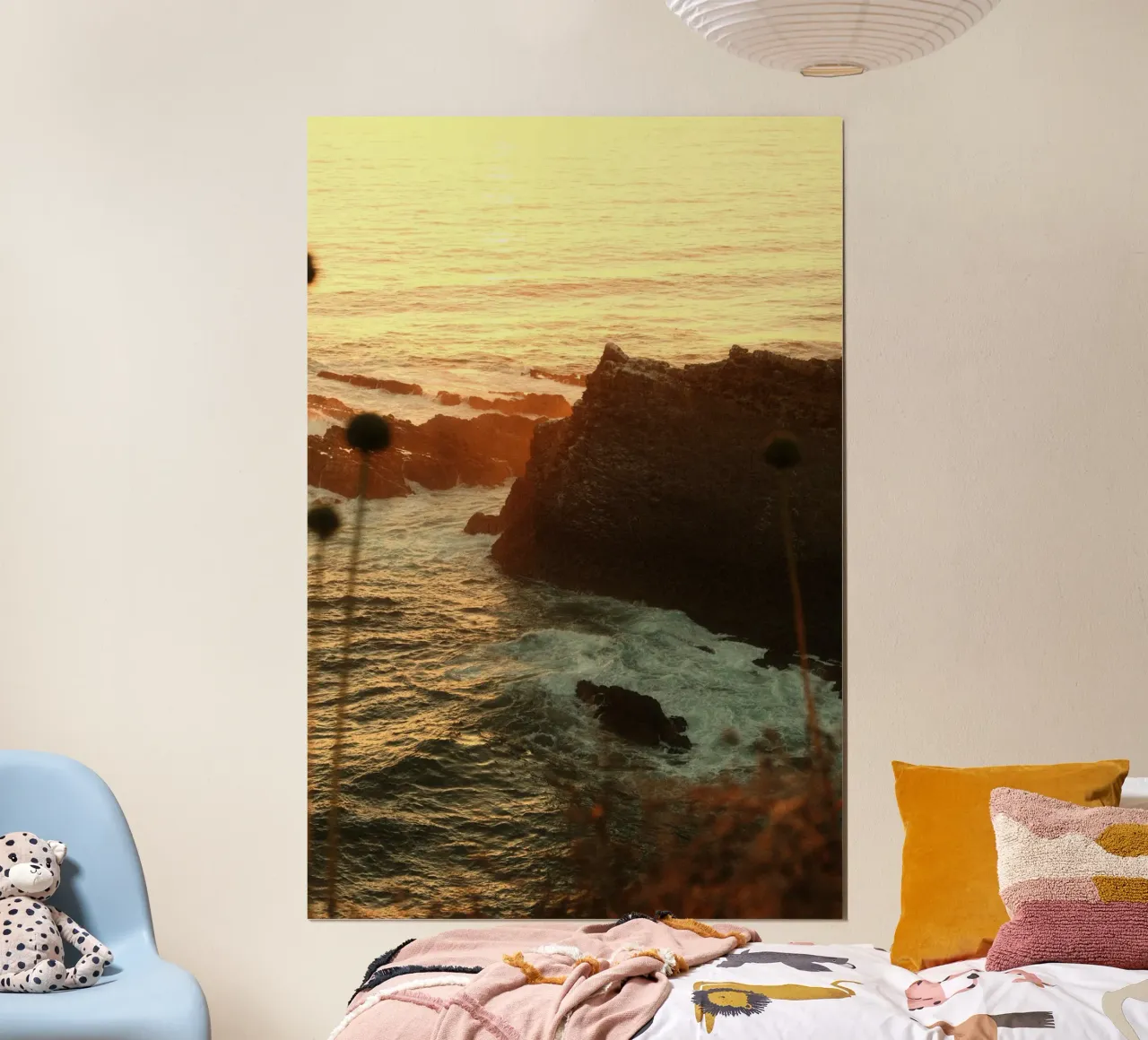 oceano al tramonto poster con telaio in plastica da Earthly Visions