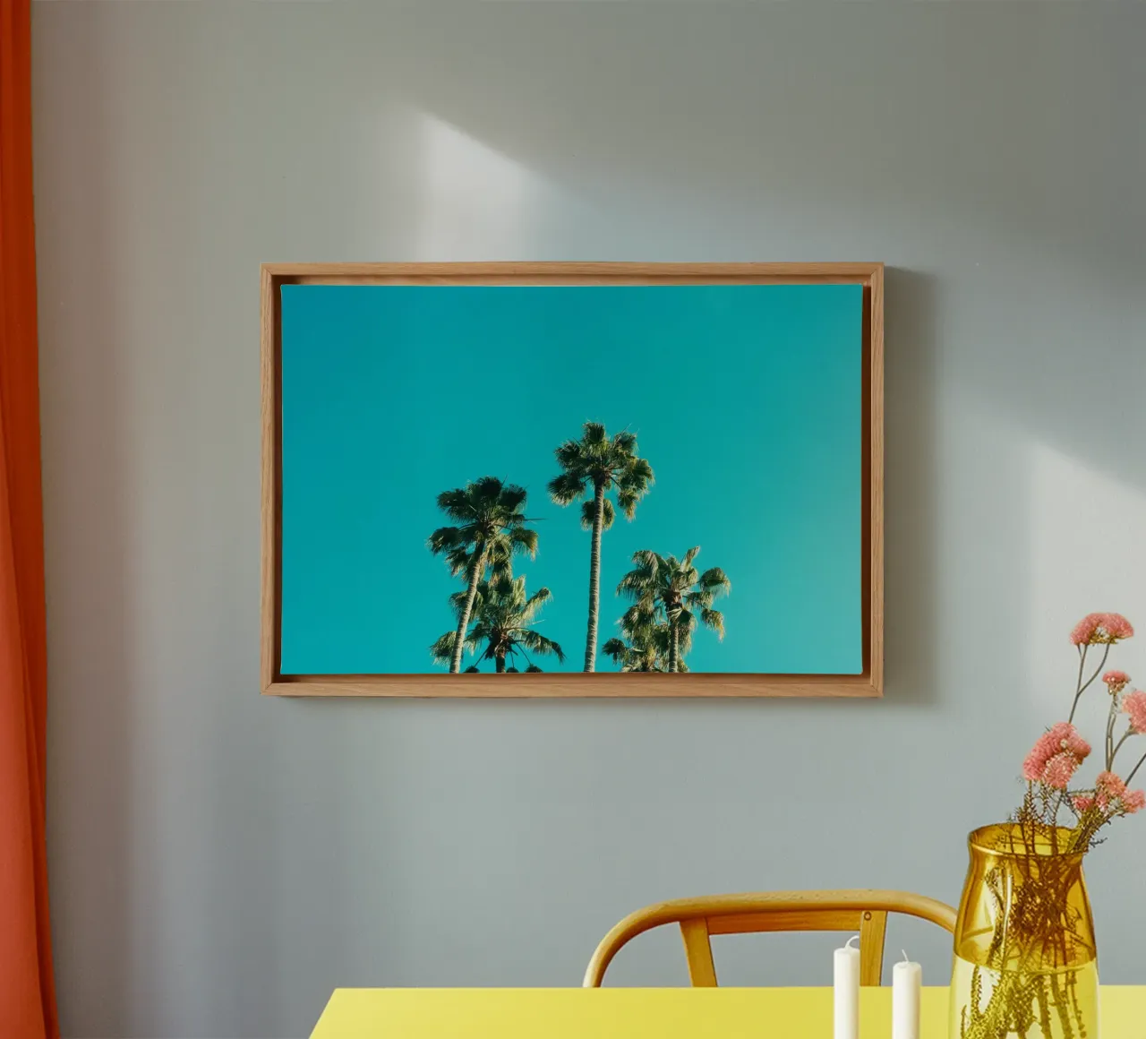 palm trees sky canvas with Floater frame by Earthly Visions