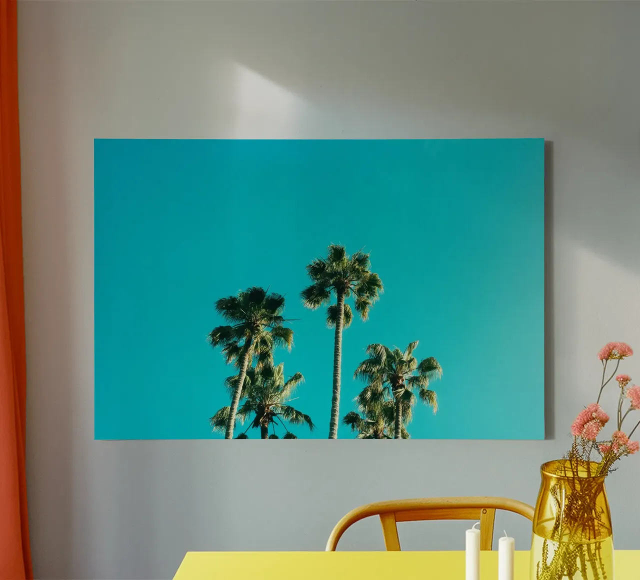 palm trees sky canvas with Floater frame by Earthly Visions