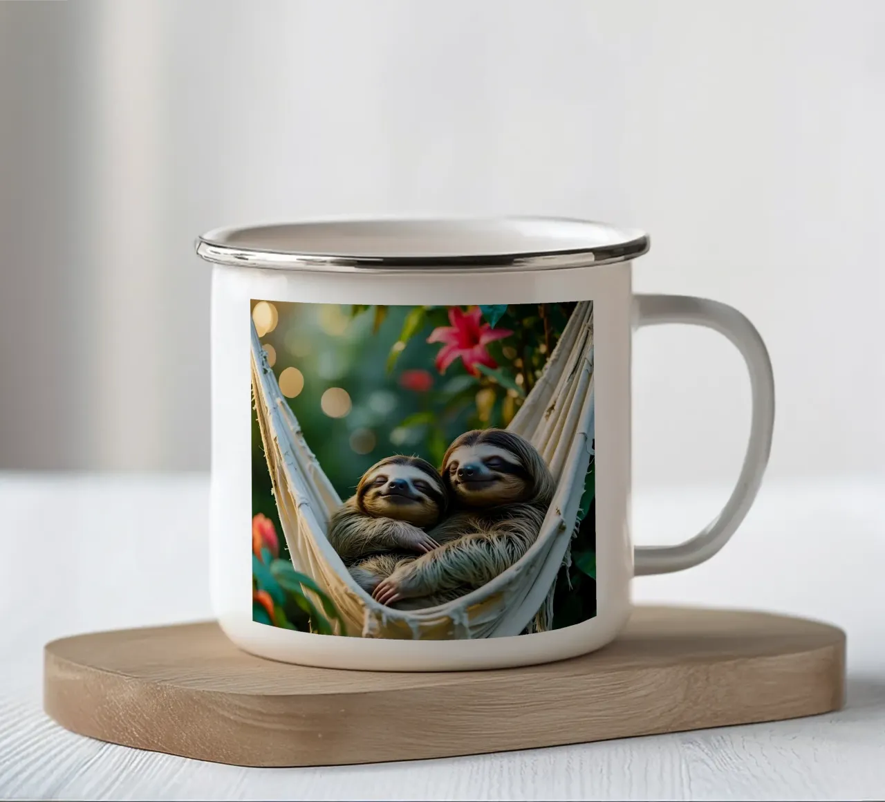 🌿🌺 Bradipi | Insieme in modalità brivido (3) tazza in smalto da Trinkets NL Design Studio