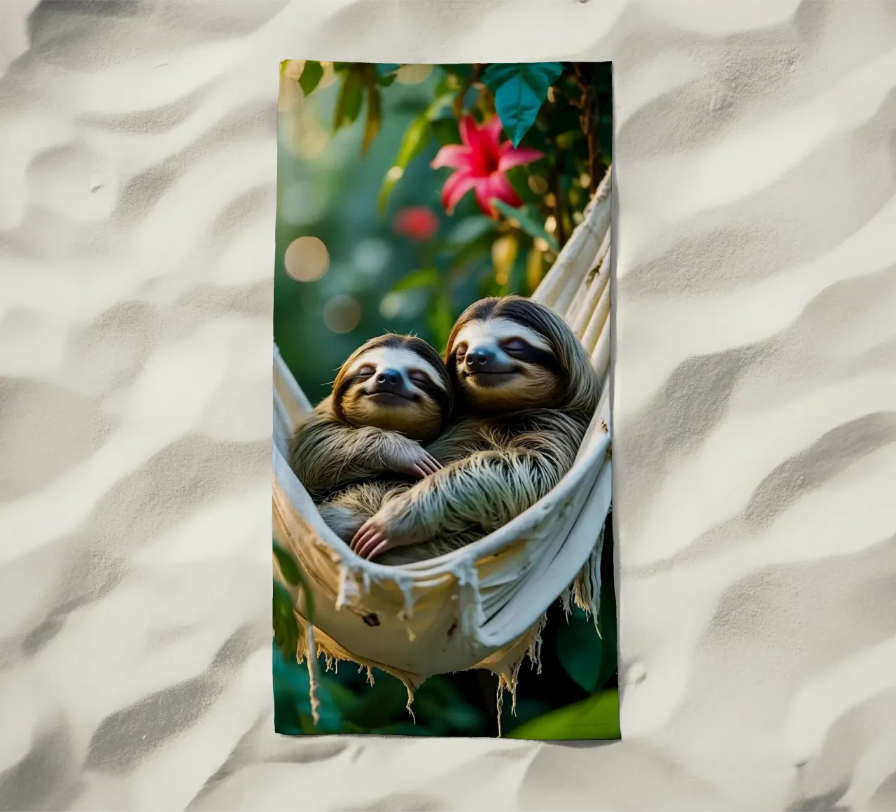 🌿🌺 Bradipi | Insieme in modalità brivido (3) telo mare da Trinkets NL Design Studio