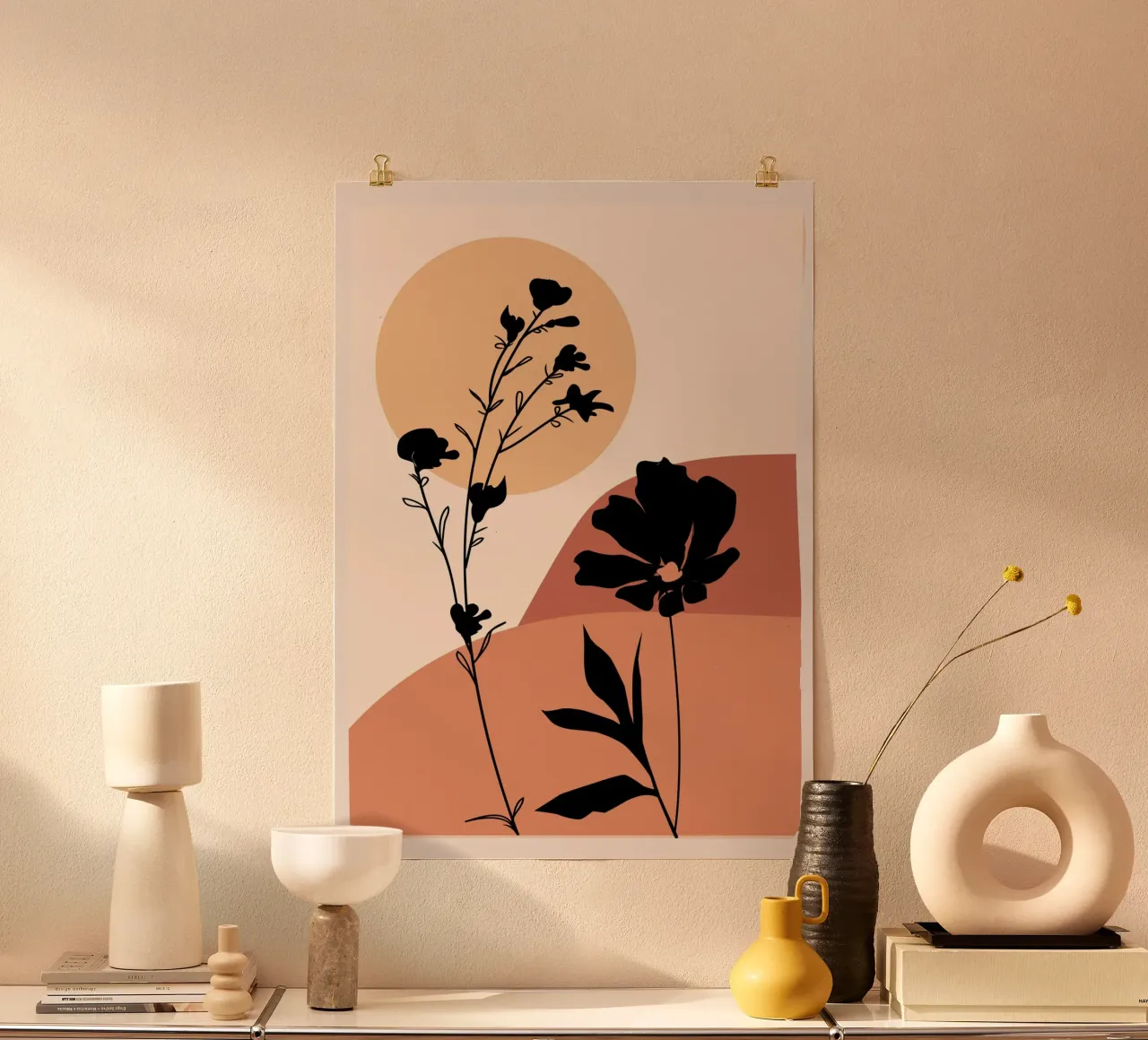 Botanici del tramonto poster con telaio in legno da LeaDArt