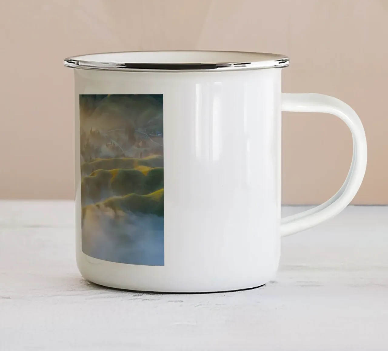 nebbia sulle colline tazza in smalto da Earthly Visions