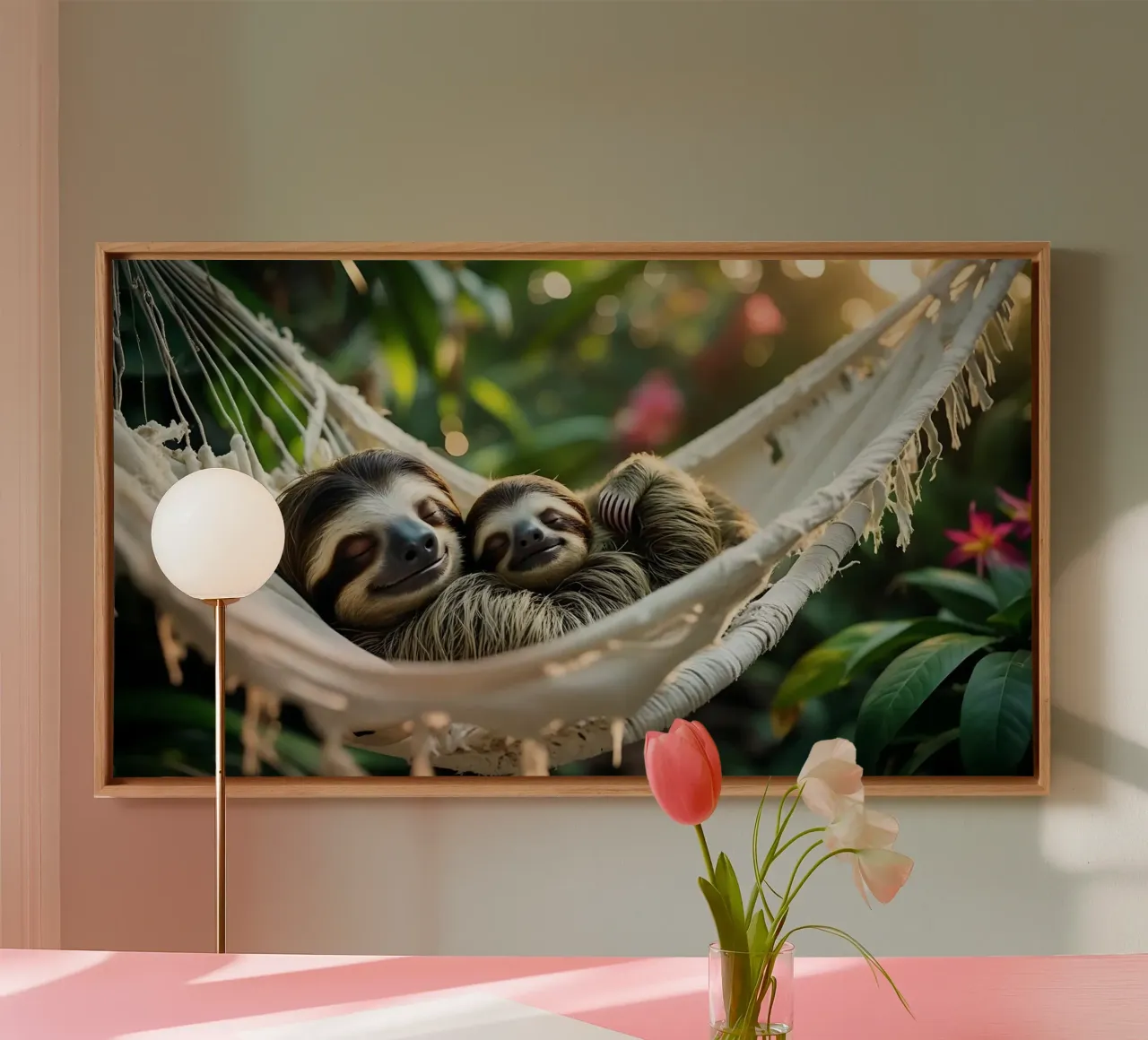 🌿🌺 Bradipi | Insieme in modalità brivido (1) tela con Cornice a cassetta da Trinkets NL Design Studio