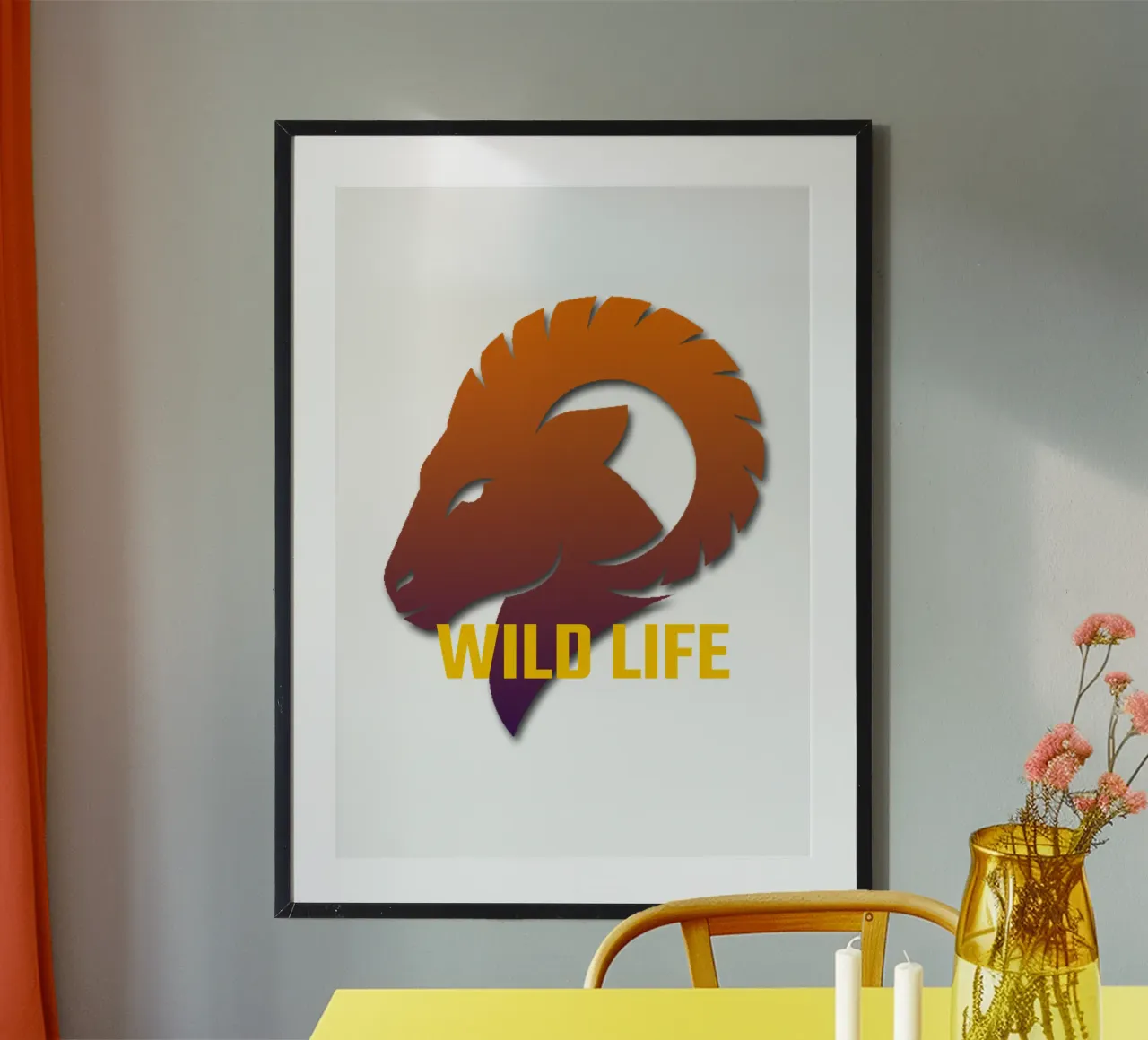 Testa di capra Illustrazione di animali selvatici poster con telaio in alluminio da Urban Life