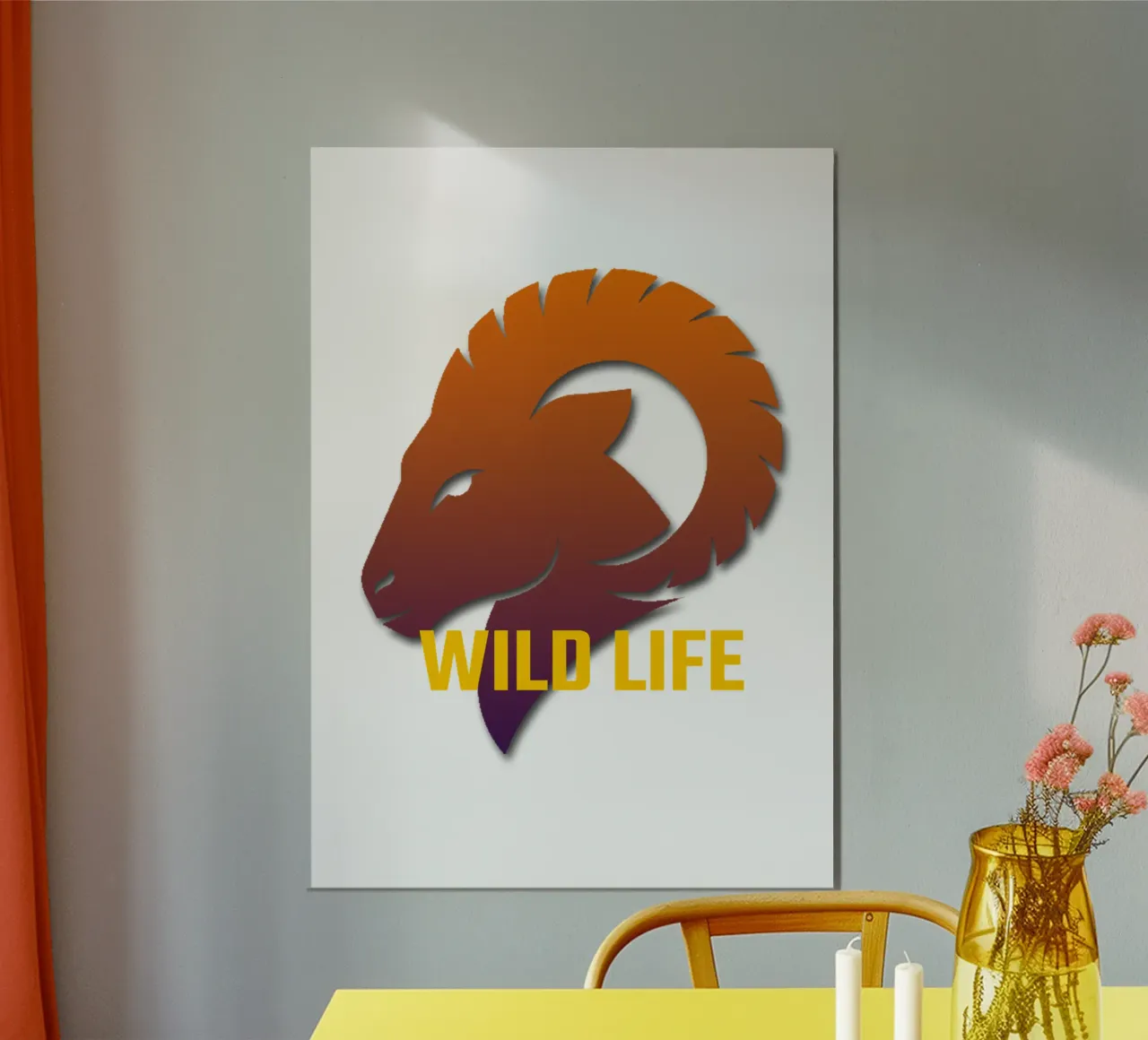 Testa di capra Illustrazione di animali selvatici poster con telaio in alluminio da Urban Life