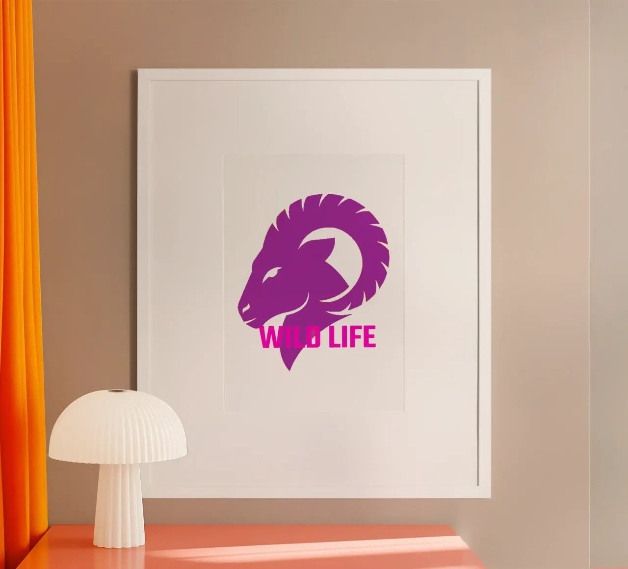 Porpora rosso una testa di capra vita selvaggia illustrazione animale poster con telaio in alluminio da Urban Life