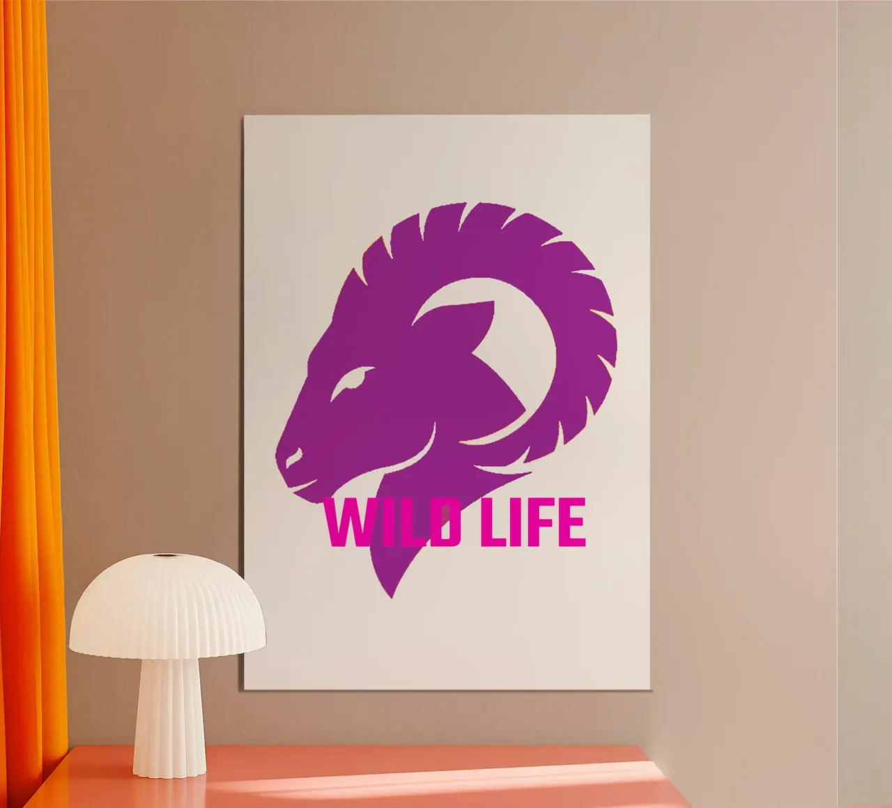 Porpora rosso una testa di capra vita selvaggia illustrazione animale poster con telaio in alluminio da Urban Life