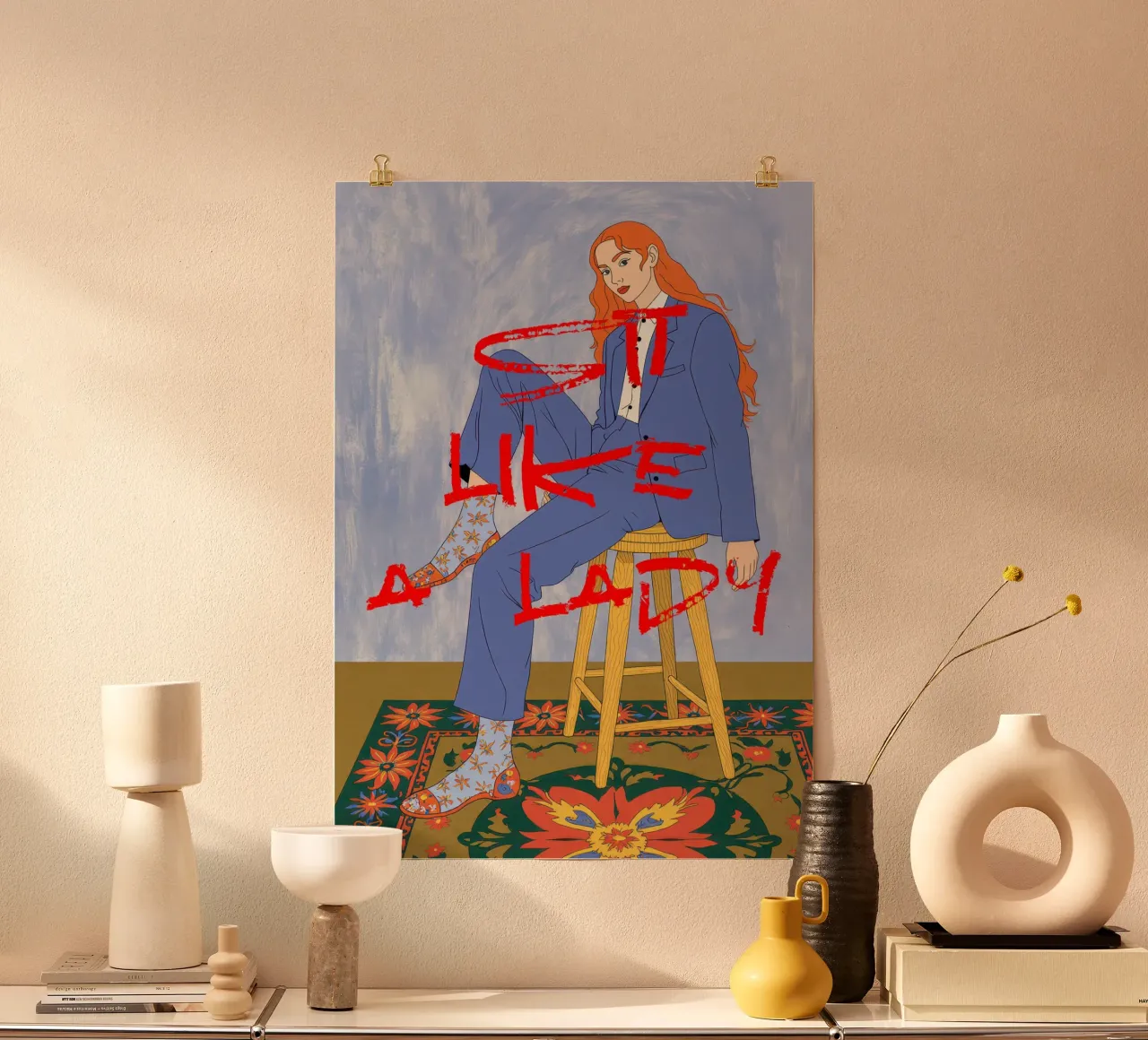 Sit Like a Lady Empowering Illustration poster con telaio in plastica da Attaboy Dsgn