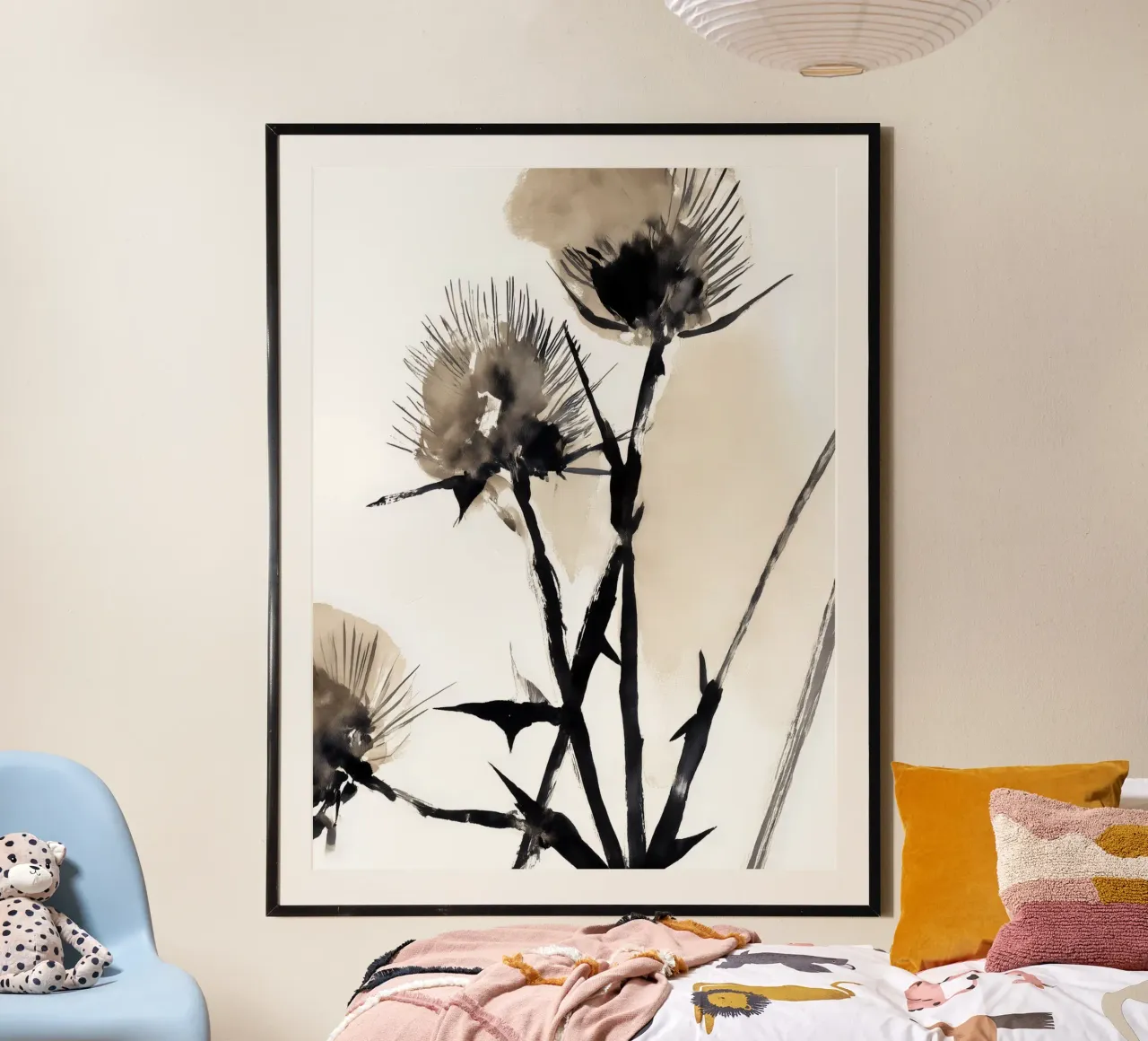 Bordo fiorito poster con telaio in legno da Sophia Calder Studio