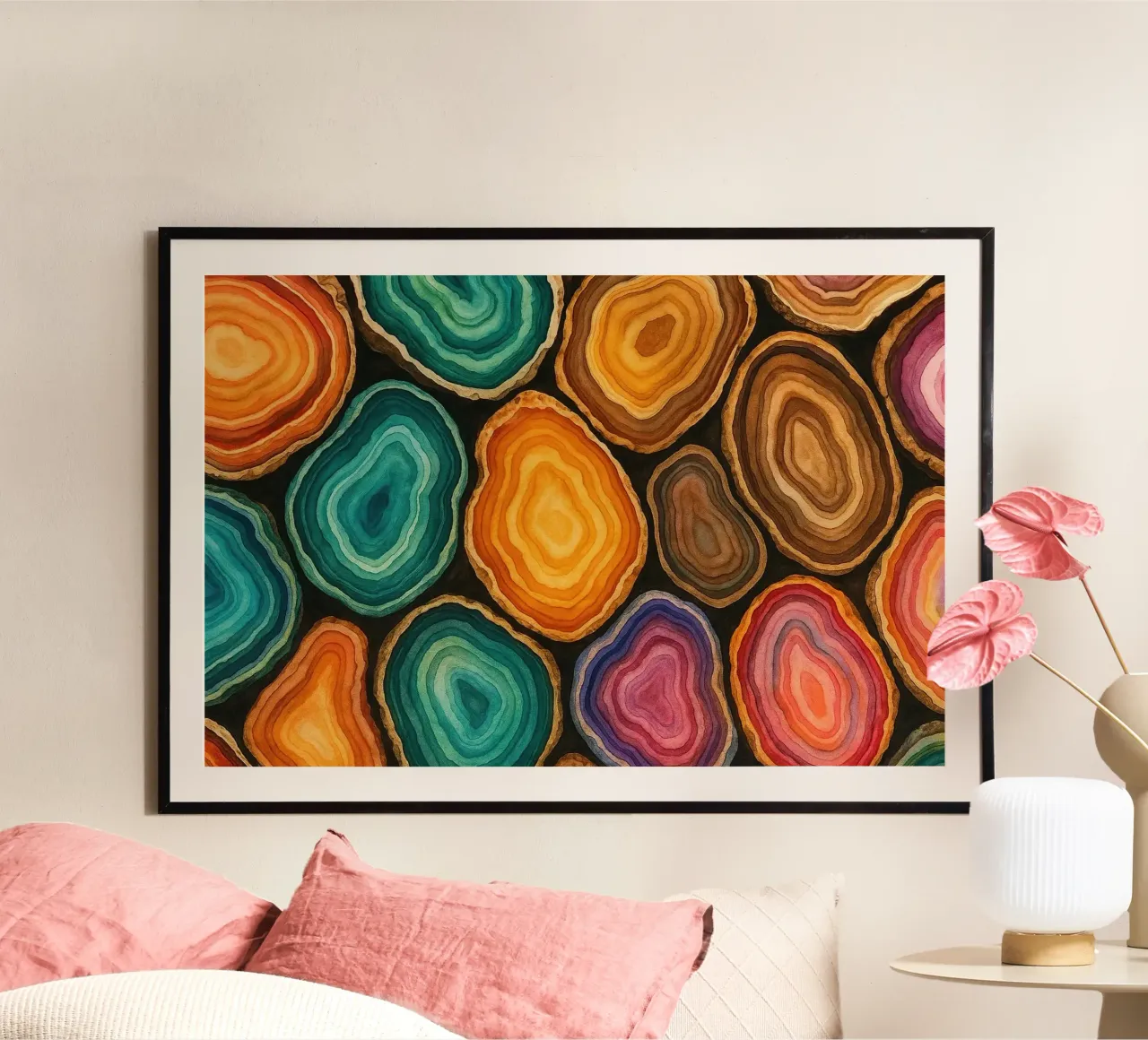 Toni terrosi delle gemme poster con telaio in alluminio da Chromatic Fusion Studio