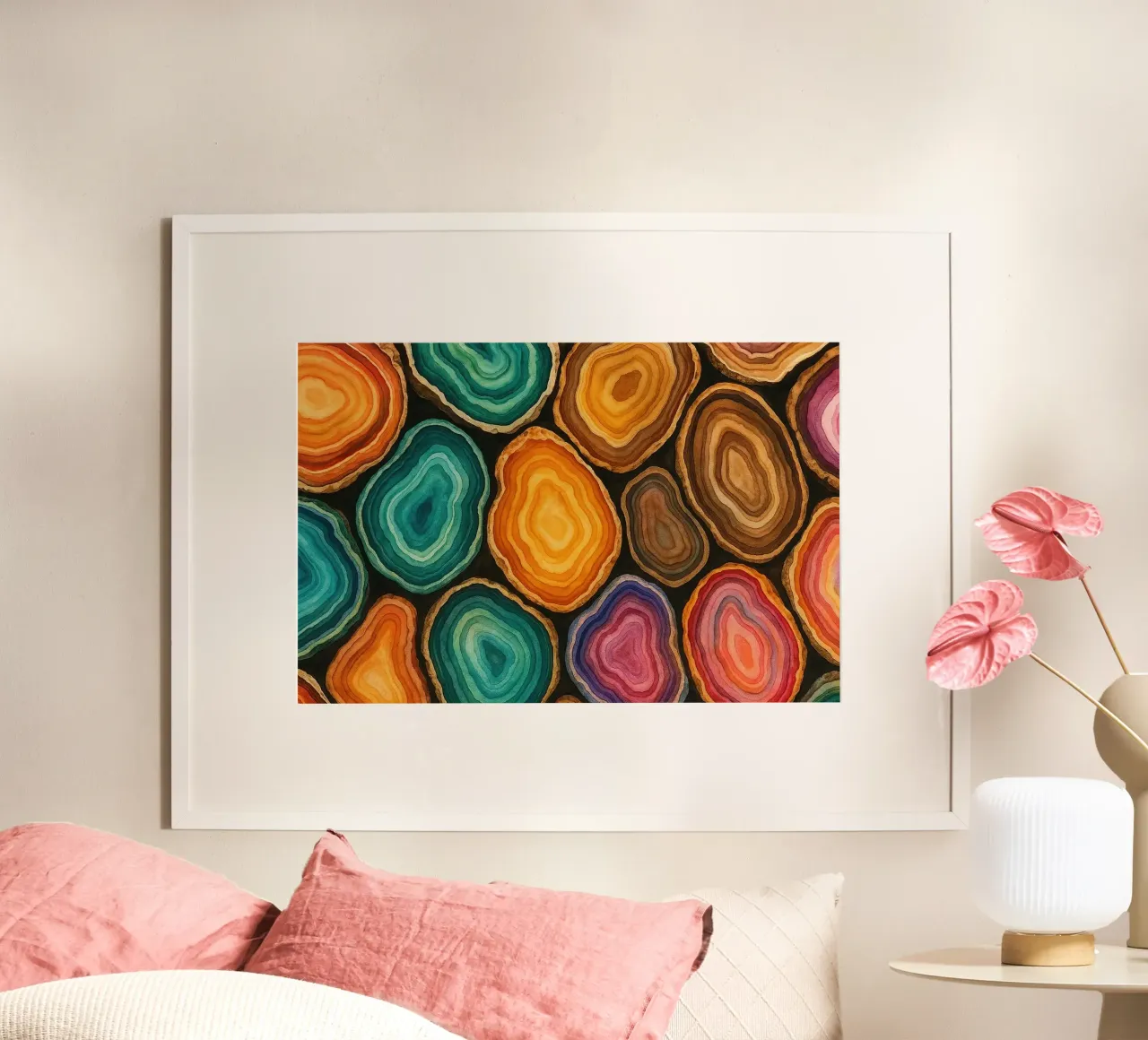 Toni terrosi delle gemme poster con telaio in alluminio da Chromatic Fusion Studio