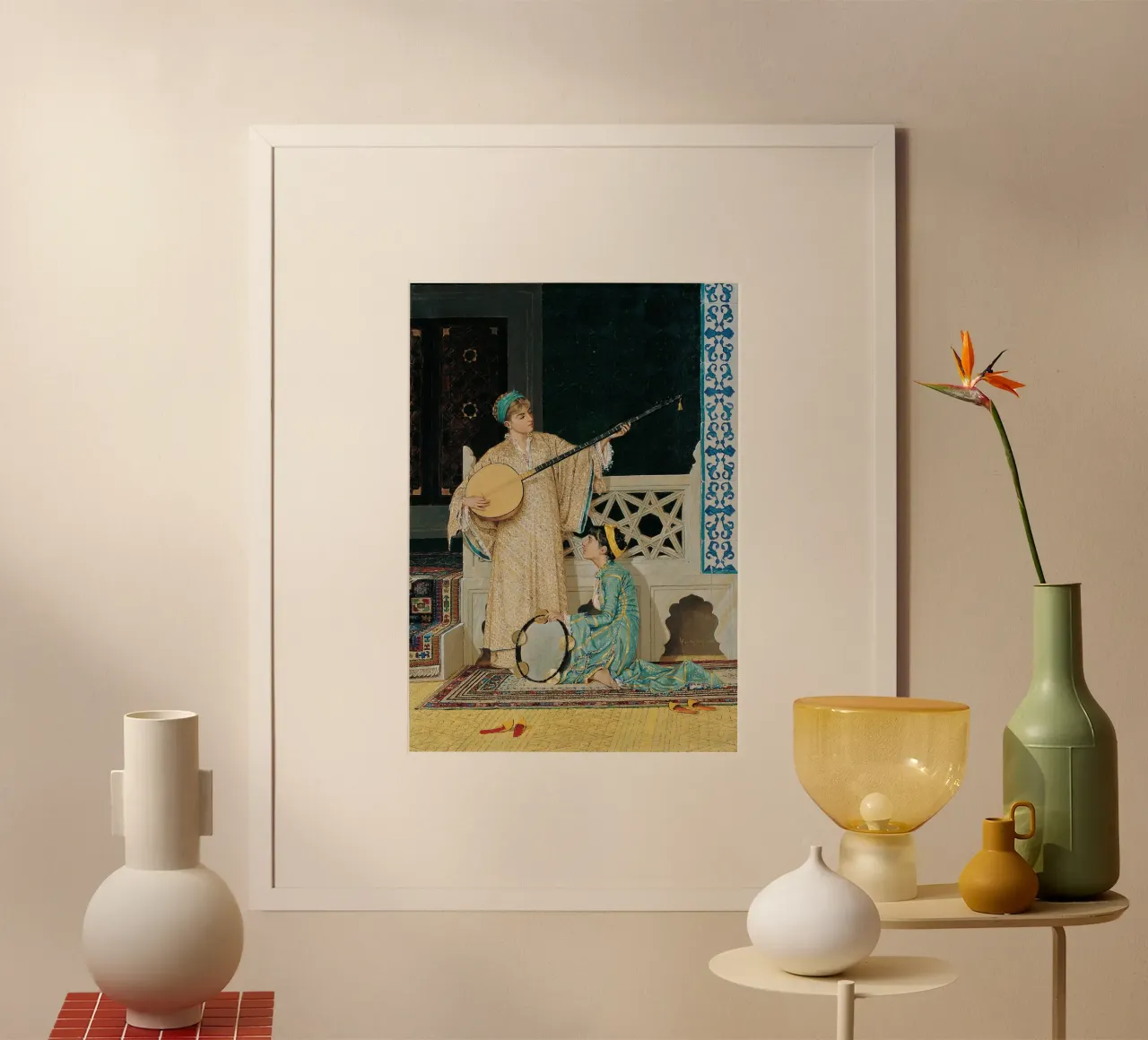 Due ragazze musiciste di Osman Hamdi Bey poster con telaio in plastica da Venus Art
