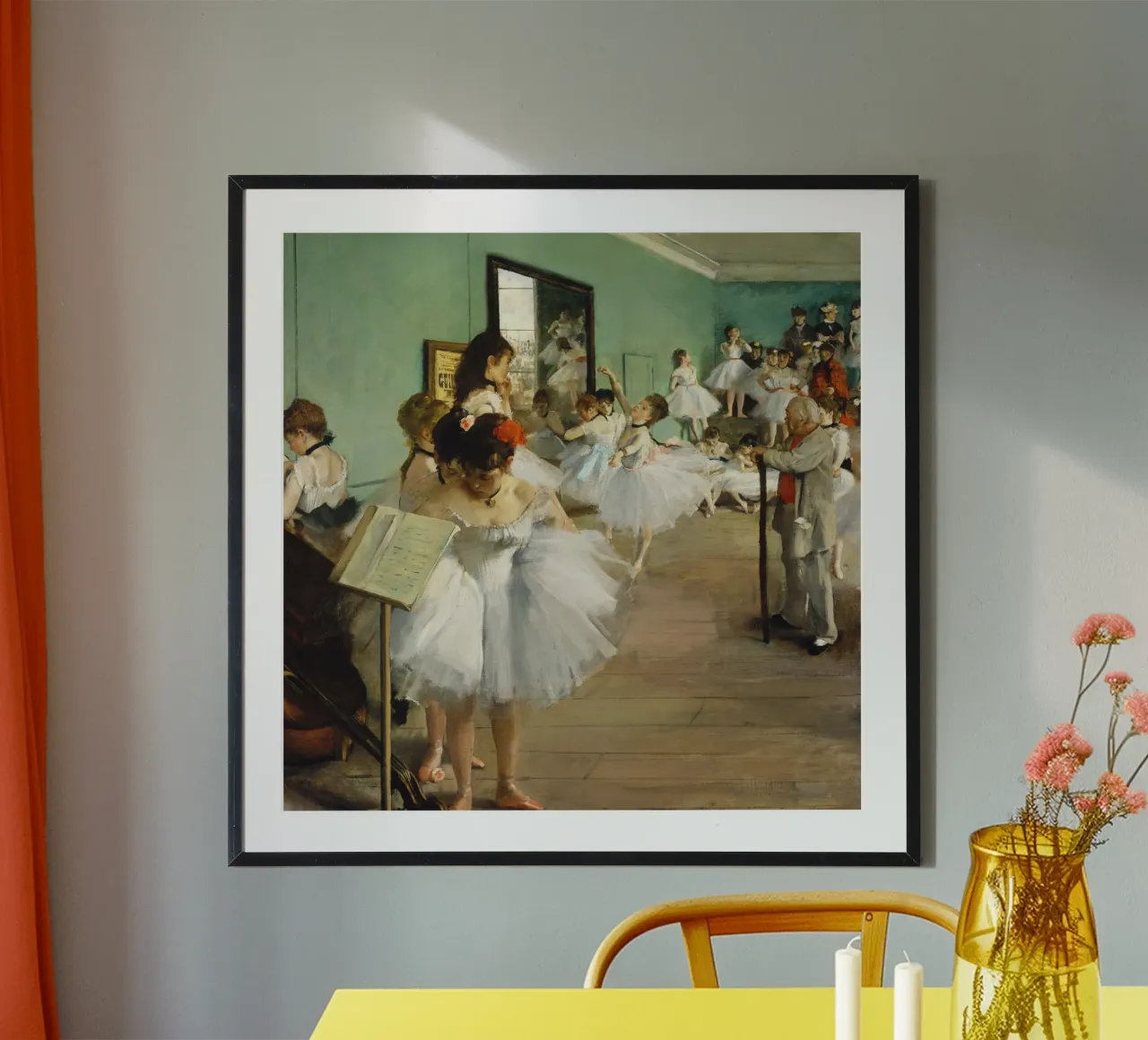 La classe di danza di Edgar Degas (1874) poster con telaio in legno da Venus Art