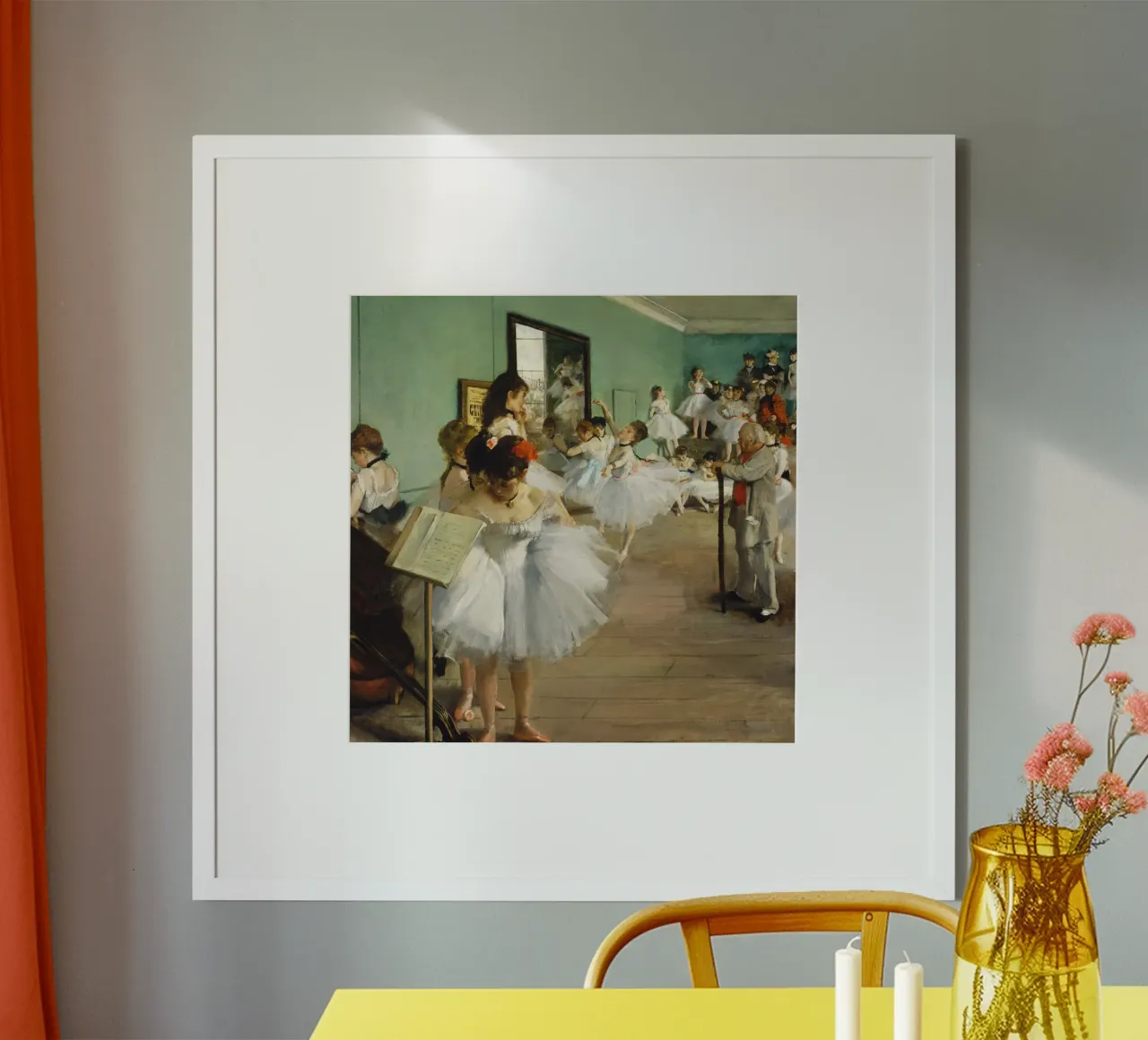 La classe di danza di Edgar Degas (1874) poster con telaio in legno da Venus Art