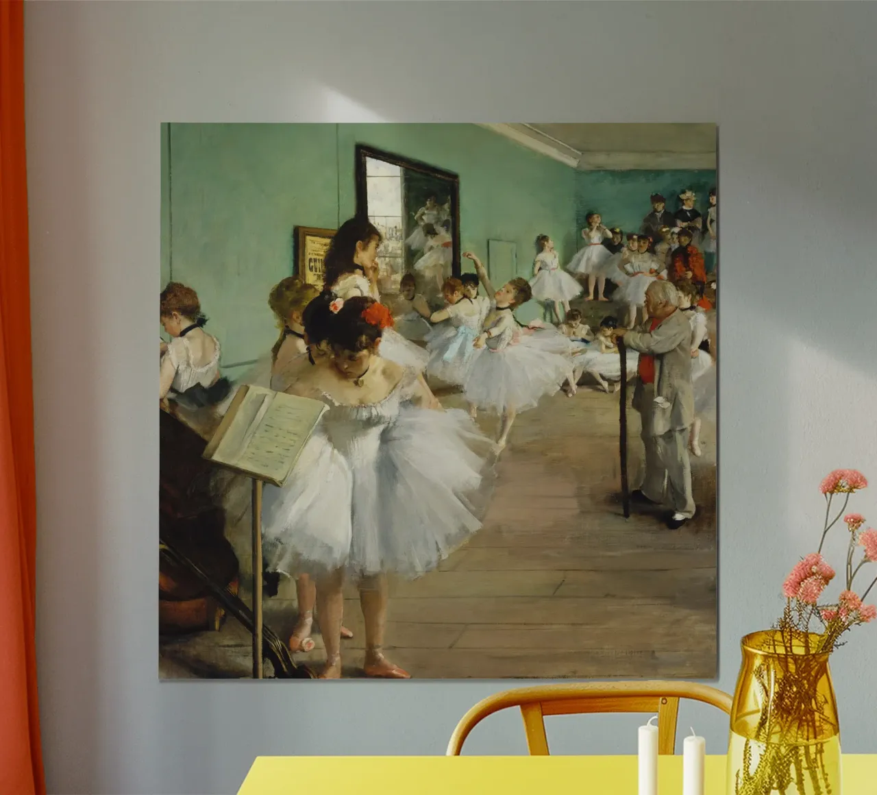 La classe di danza di Edgar Degas (1874) poster con telaio in legno da Venus Art