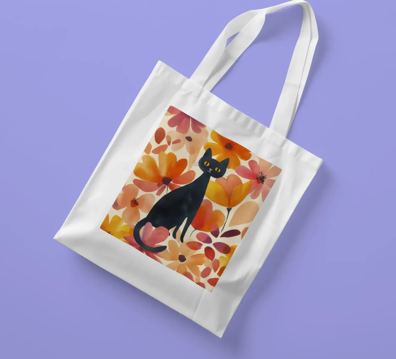 Gatto magico boho in fiore borsa in juta da Andrea Haase Animal Love