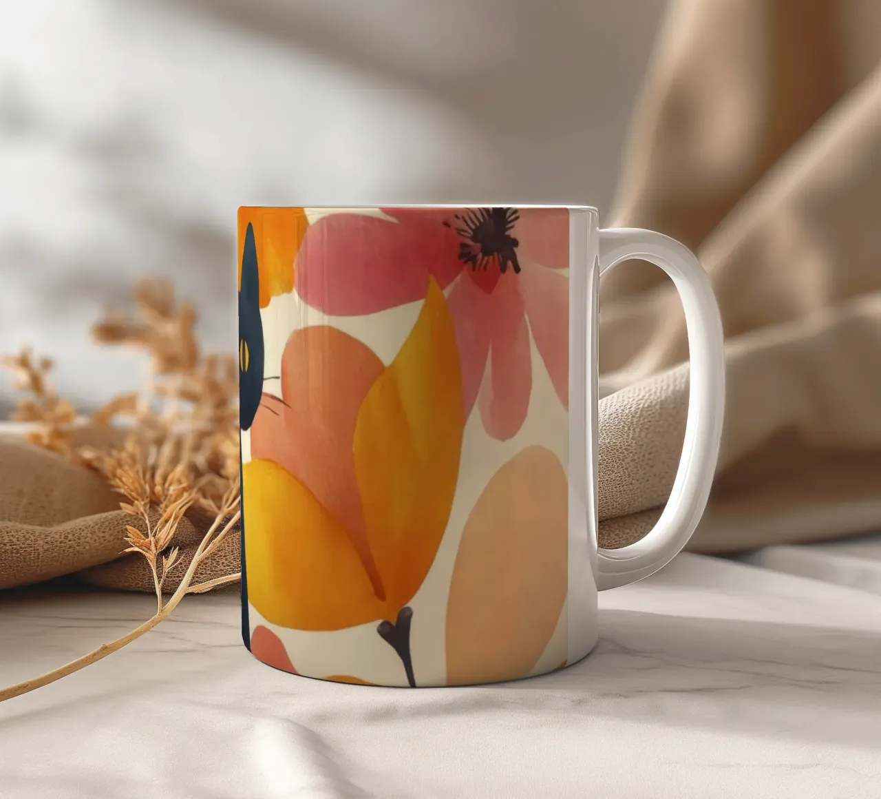 Gatto magico boho in fiore tazza in ceramica da Andrea Haase Animal Love