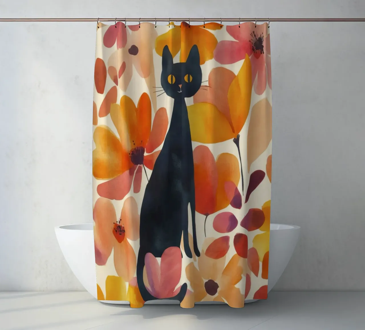 Gatto magico boho in fiore tenda da doccia da Andrea Haase Animal Love