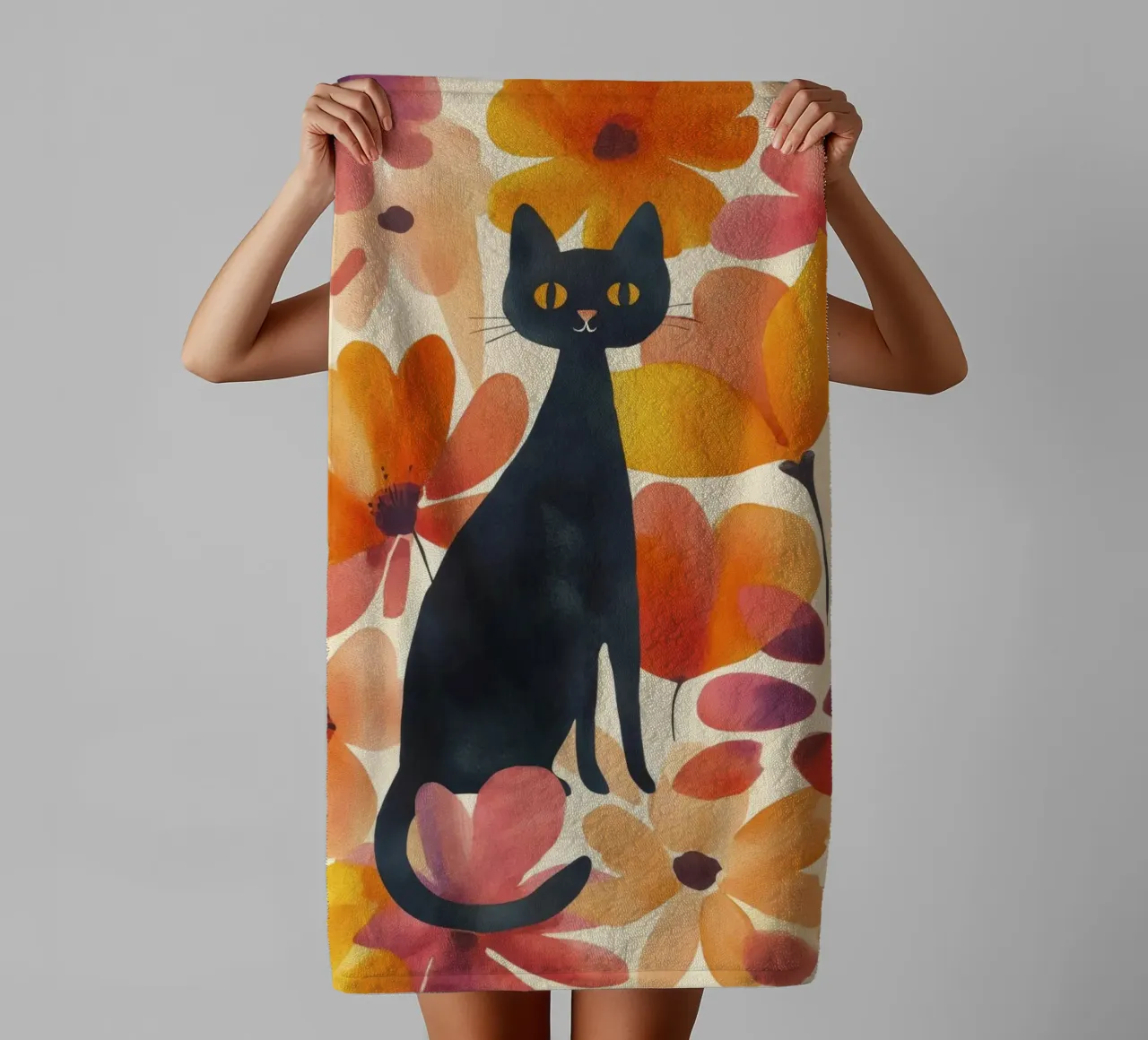Magic Boho Cat In Bloom towel by Andrea Haase Animal Love