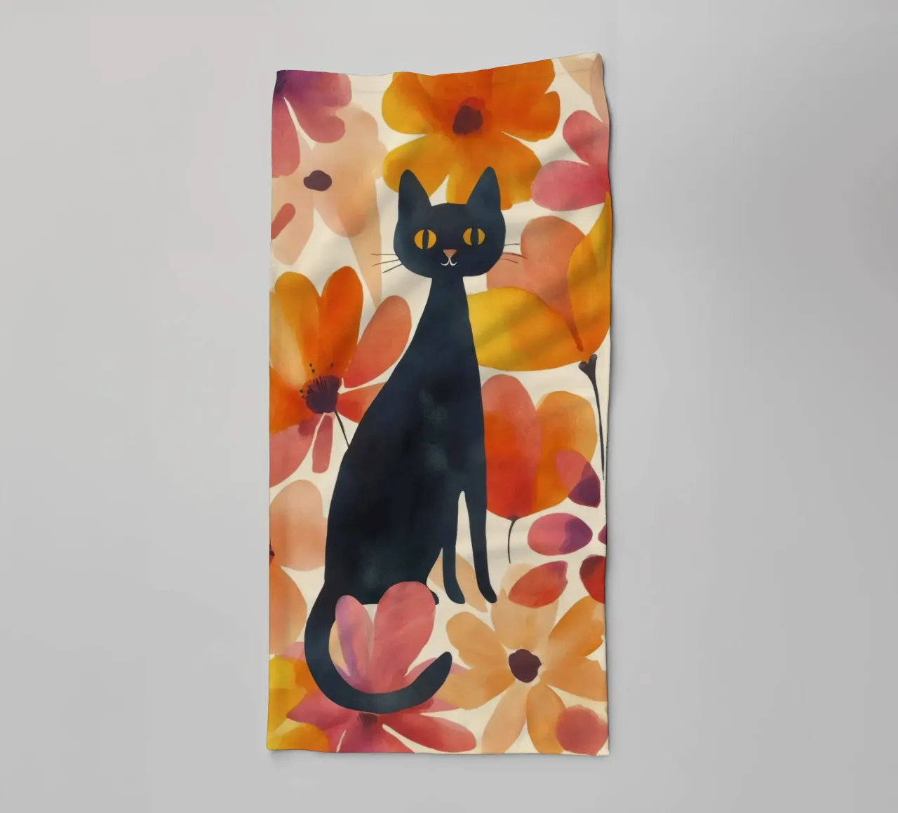Magic Boho Cat In Bloom towel by Andrea Haase Animal Love