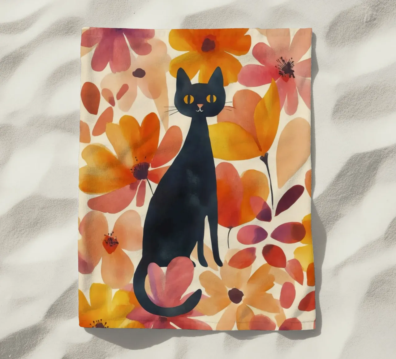 Gatto magico boho in fiore telo mare da Andrea Haase Animal Love
