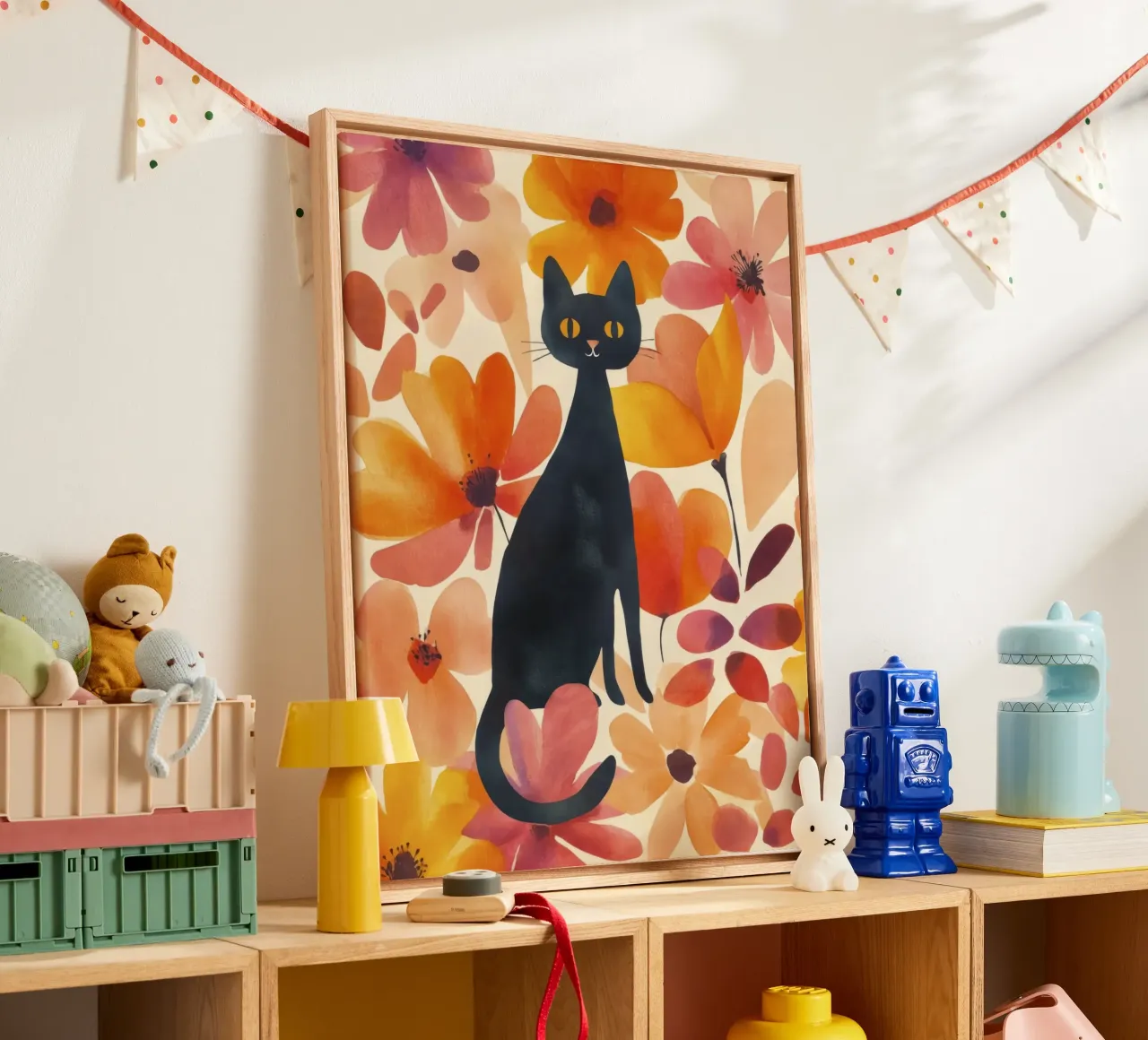 Gatto magico boho in fiore tela con Cornice a cassetta da Andrea Haase Animal Love
