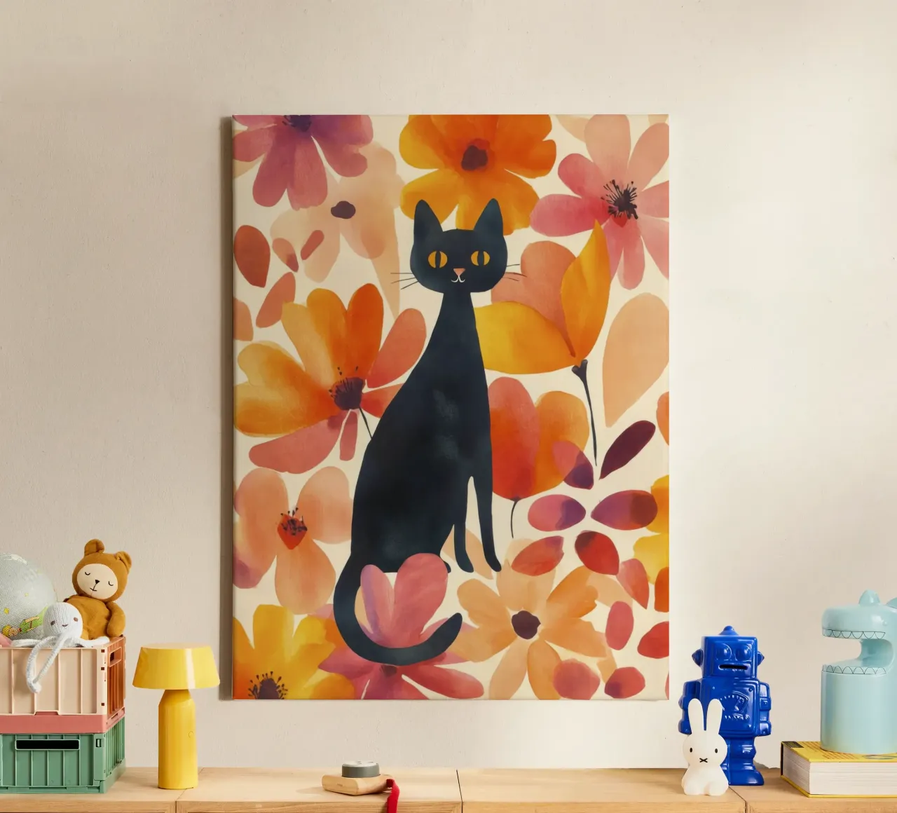 Gatto magico boho in fiore tela con Cornice a cassetta da Andrea Haase Animal Love