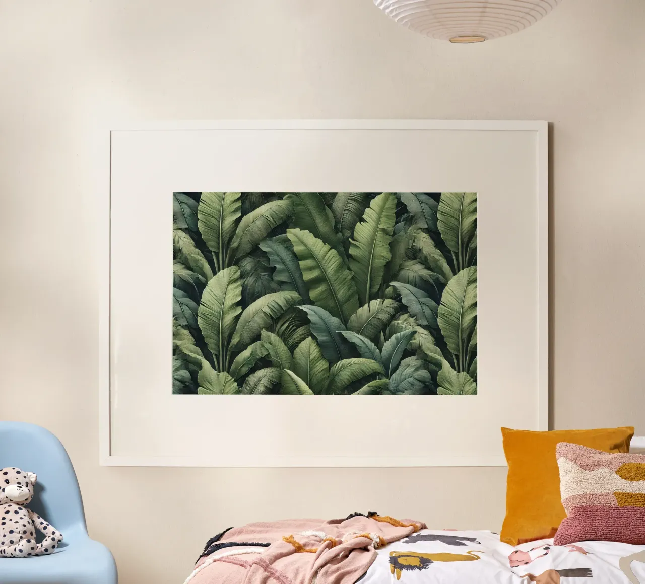Essenza di foglie di banana poster con telaio in legno da Chromatic Fusion Studio