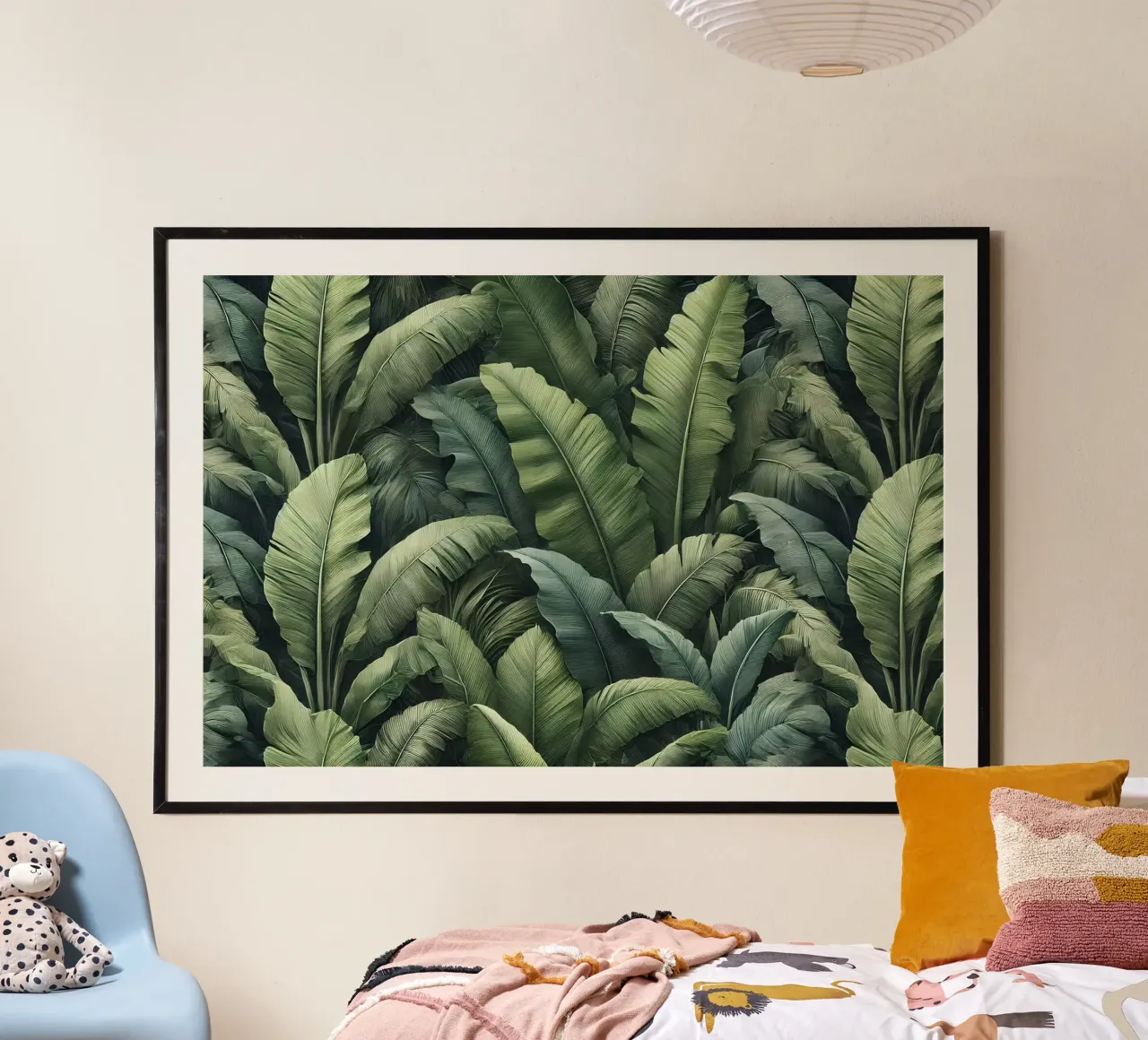 Essenza di foglie di banana poster con telaio in legno da Chromatic Fusion Studio