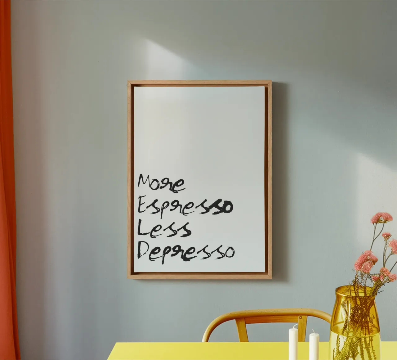 More Espresso, Less Depresso tela con Cornice a cassetta da Attaboy Dsgn