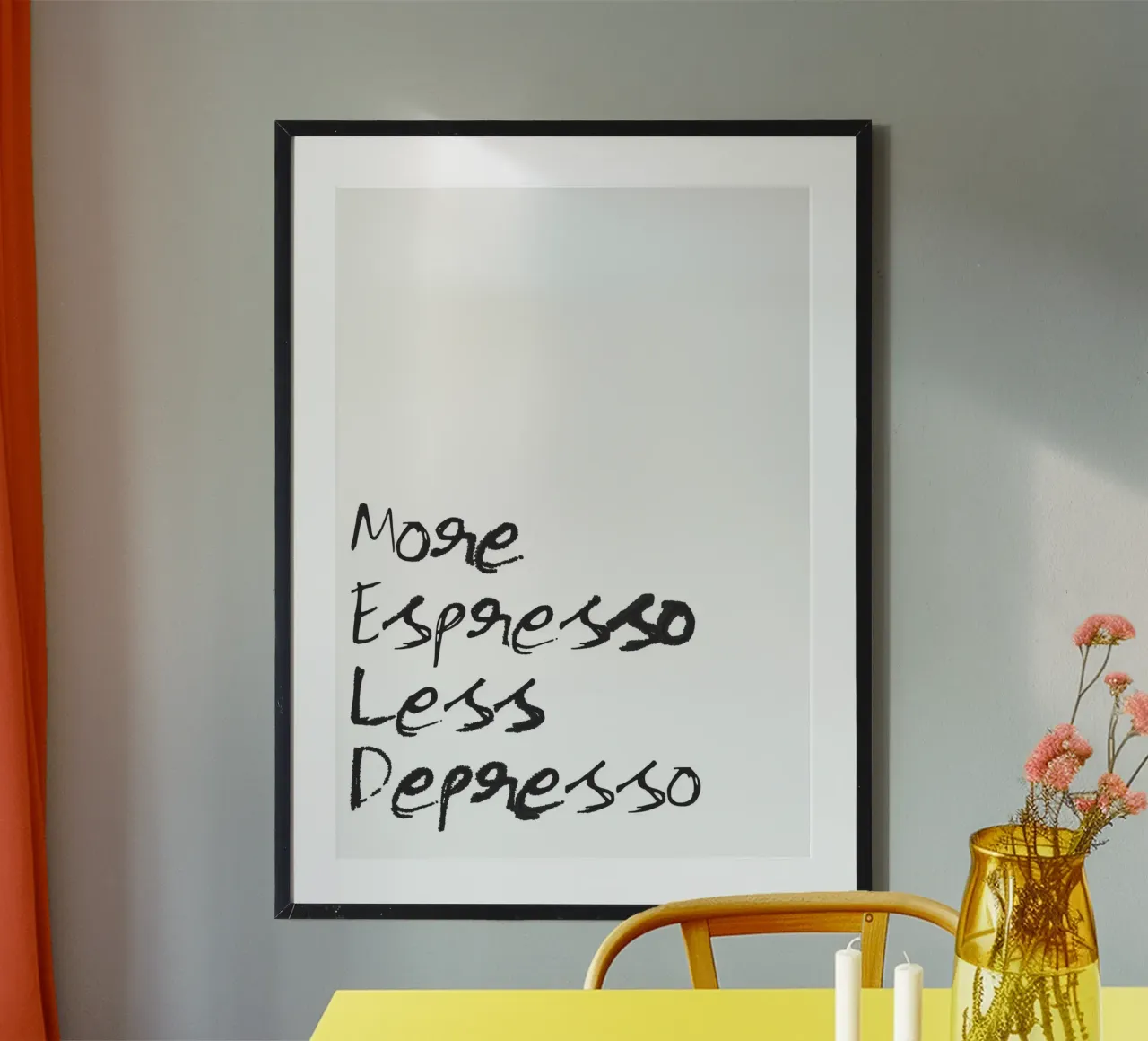 More Espresso, Less Depresso poster con telaio in plastica da Attaboy Dsgn