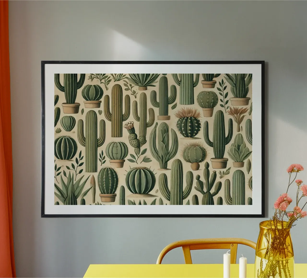Ritmo dei cactus del deserto poster con telaio in alluminio da Chromatic Fusion Studio